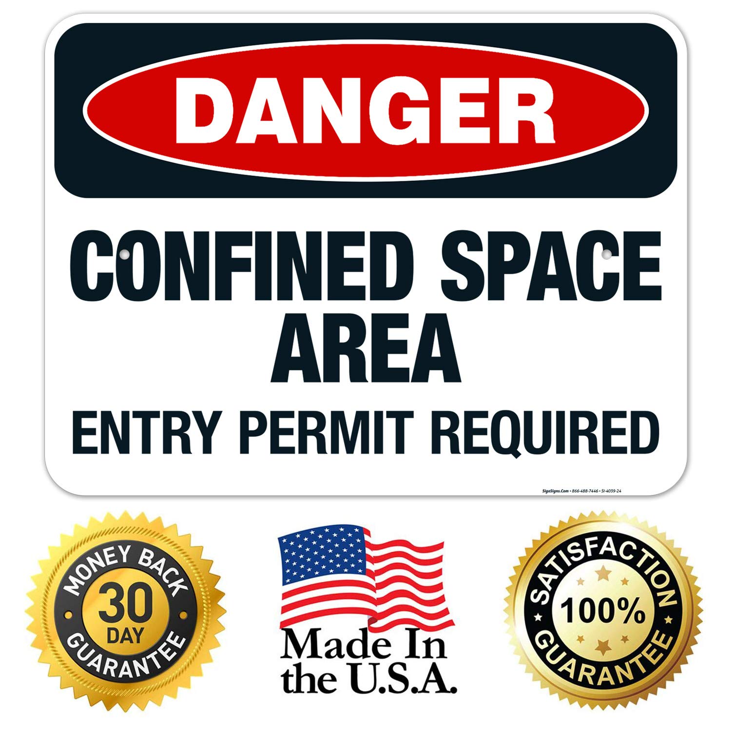 Danger Confined Space Area Entry Permit Required Sign - OSHA Compliant 18x24 Inch Rust-Free Aluminum Safety Sign | Fade Resistant for Indoor & Outdoor Use | Made in USA | Perfect for Construction Sites, Warehouses & Industrial Facilities