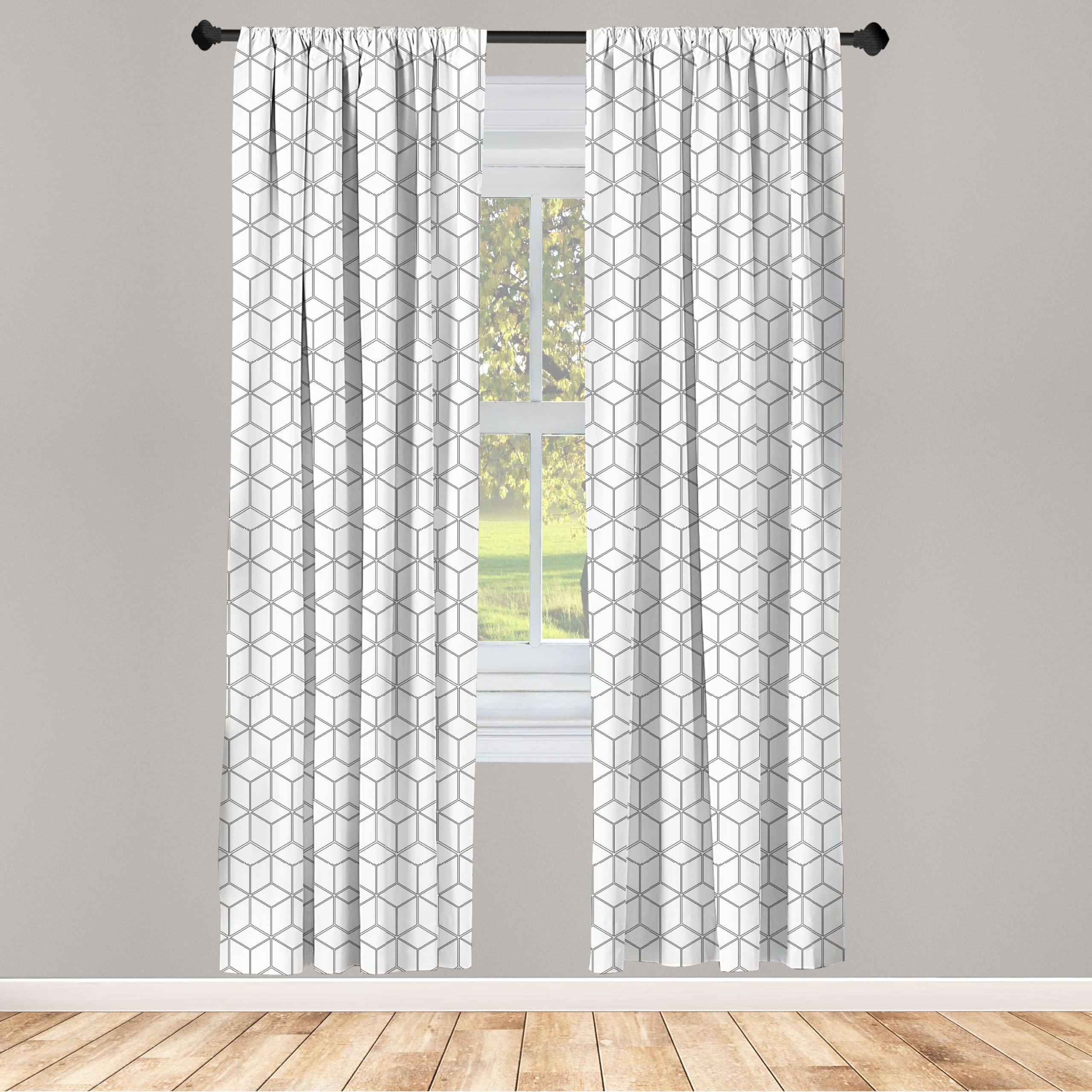 Ambesonne Abstract Curtains - Minimalist Cubes Geometric Square Pattern, Modern Graphic Window Treatments, 2 Panel Set for Living Room & Bedroom Decor, 56 x 95 Inches, Black & White - Perfect for Boho, Contemporary & Minimalist Home Styles