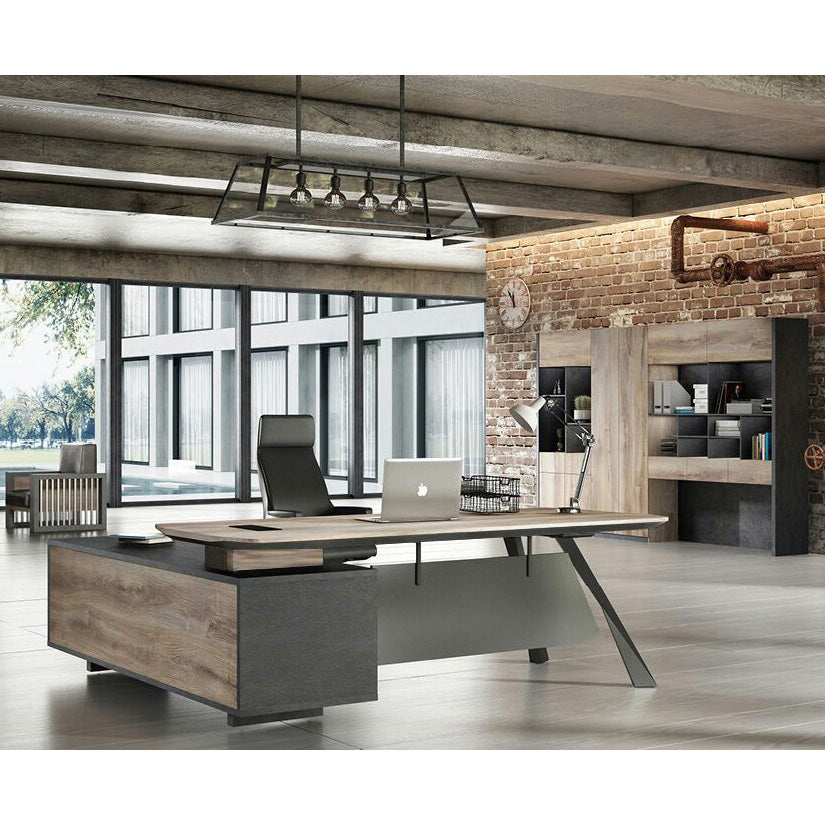 EASTON Executive Desk with Right Return 2.2m to 2.4m Warm Oak & Black - Modern Office Desk for Home & Business Workspaces