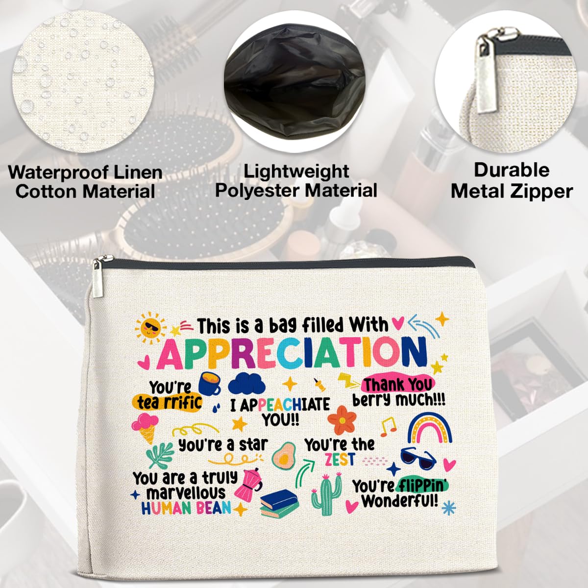 **Teacher Appreciation Gifts - Inspirational Makeup Bag for Women, Christmas & Birthday Gifts for Teachers - Cosmetic Pouch with Zipper (Perfect for Travel, School, or Daily Use)**