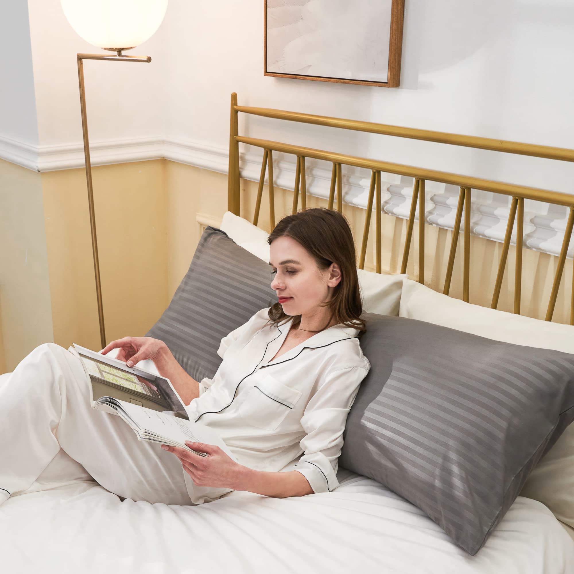 ELNIDO QUEEN Full Body Pillow for Adults - 20x54 Inch Long Bed Pillow with Dark Gray Stripe Cover, Orthopedic Support for Side Sleepers & Back Pain Relief - Perfect for Pregnancy, Couch Lounging & Home Comfort