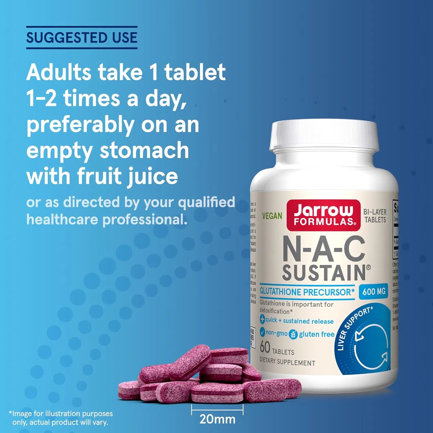 Jarrow Formulas NAC Sustain 600mg - N-Acetyl Cysteine Supplement for Liver Support & Detox - Antioxidant Boost for Immune System - Use for Respiratory Health, Exercise Recovery & Cellular Protection