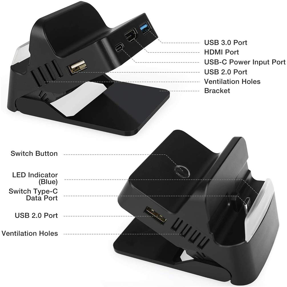 Nintendo Switch Dock Replacement - HDMI TV Adapter with Fast Charging for Nintendo Switch & Switch OLED | Portable Gaming Dock for Home & Travel Entertainment