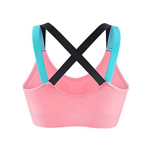 Wire-Free Sports Bra for Women - Seamless Yoga Top with Cross Back Design for Running, Gym & Outdoor Activities (Pink, Size S) - Pack of Comfortable Breathable Bras