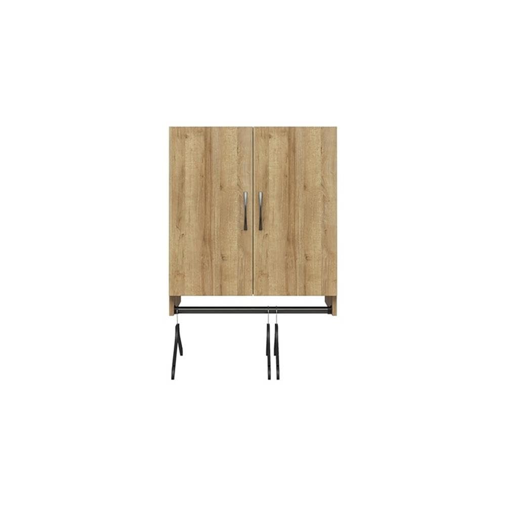 Pemberly Row 2-Door Wall Cabinet with Hanging Rod - Natural Finish for Bedroom Storage
