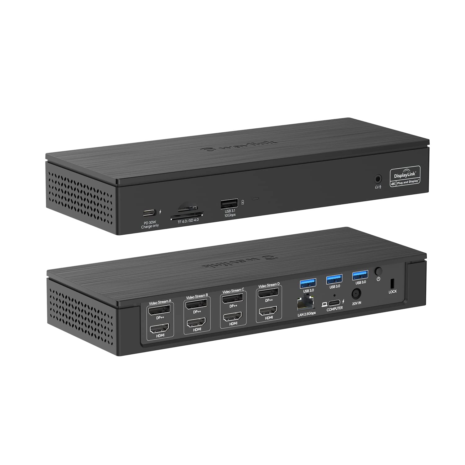 WAVLINK Quad 4K@60Hz USB C Docking Station with 100W PD Charging - Thunderbolt 3/4 & USB-C Compatible for Mac & Windows - 4 HDMI, 4 DisplayPort, SD 4.0 Card Reader, 2.5G Ethernet - Perfect for Home Office & Multi-Monitor Workstations
