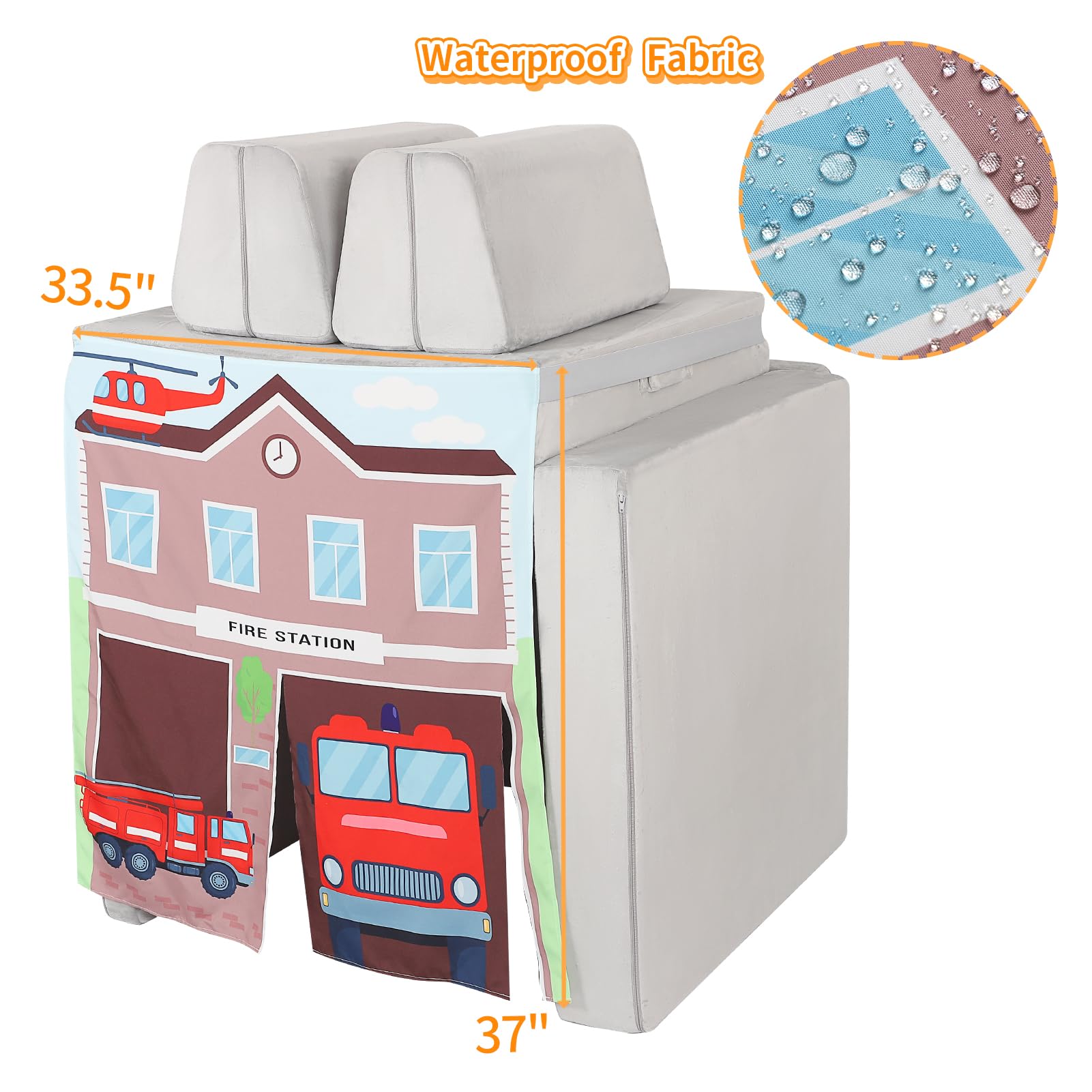 Kids Foam Play Couch with Play Panels - Fire Station Design for Toddlers & Children | Perfect for Indoor Playrooms, Daycare Centers & Birthday Parties
