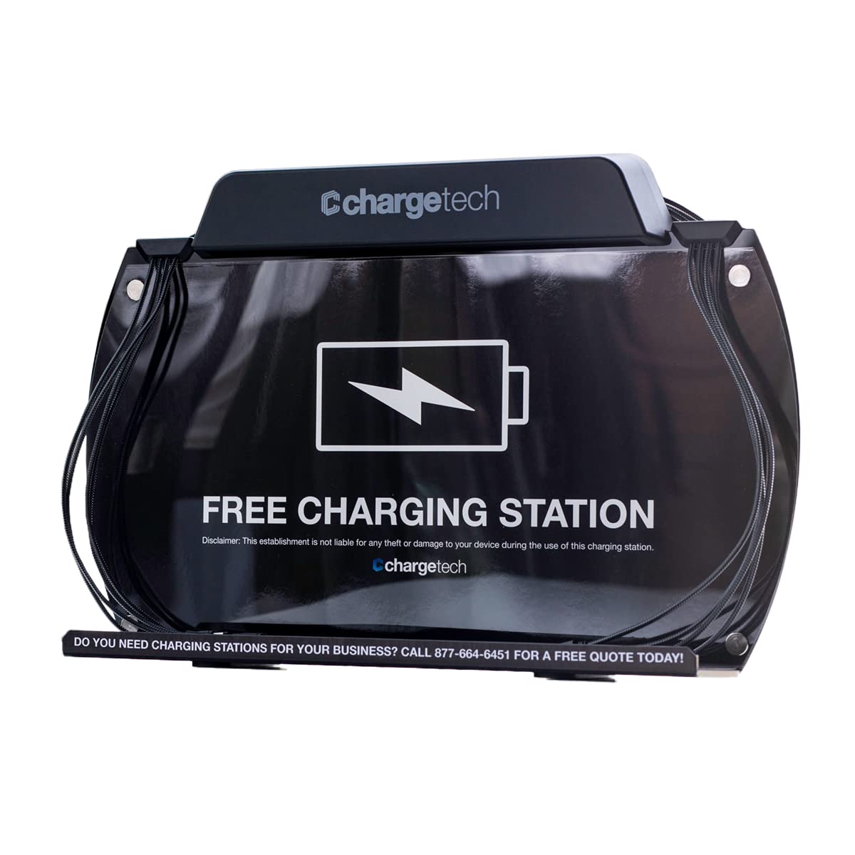 ChargeTech Wall Mounted Multi-Device Charging Station with 4 Lightning & 4 USB-C Cables - Fast Charging for iPhone, Android Phones, Tablets & Smartwatches - Perfect for Home, Office, Hotel or Retail Store Charging Solutions