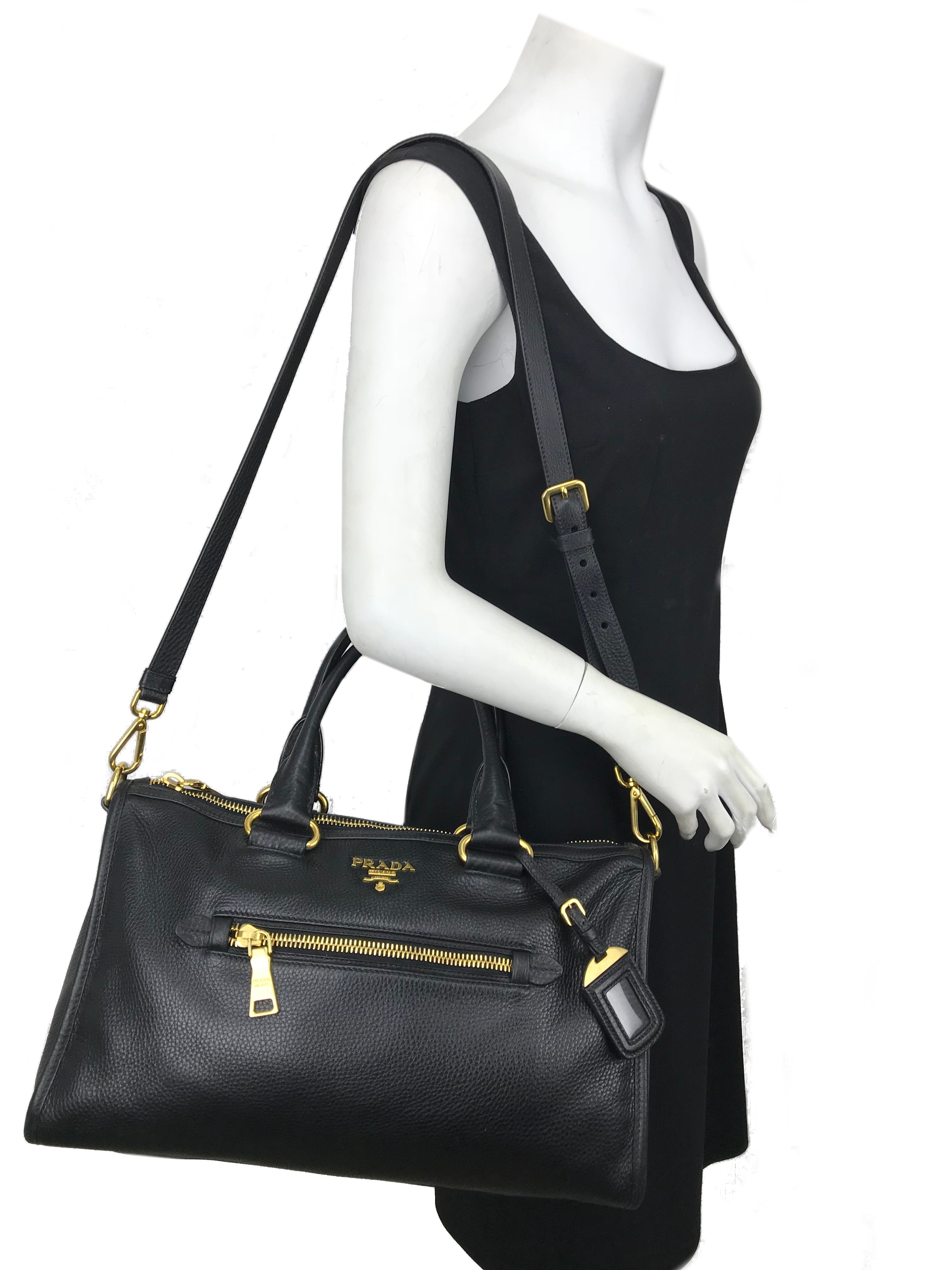 Prada Vitello Daino Medium Convertible Satchel Handbag for Women | Luxury Leather Shoulder Bag & Crossbody Purse | Perfect for Work, Travel & Everyday Use