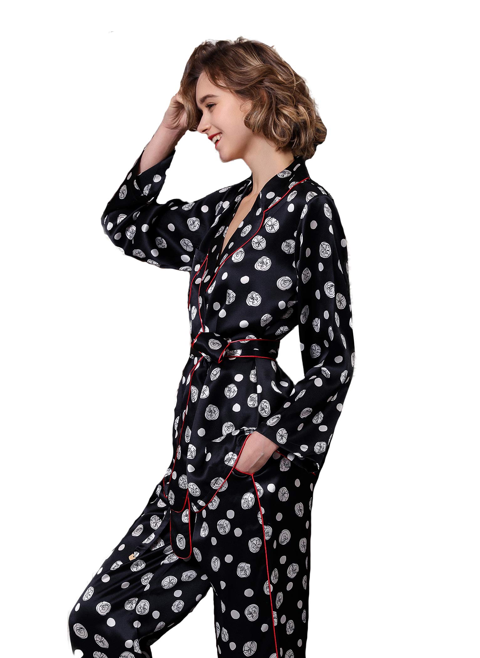 CLC Women's Silk Pajama Sets - Floral Printed Nightwear for Sleep & Lounge - 22mm Comfortable Sleepwear for Relaxation at Home