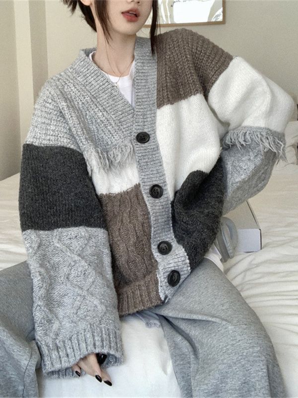 Autumn Retro Lazy Sweater - V Neck Tassel Knitted Cardigan Jacket for Women | Cozy Fall Fashion | Perfect for Casual Outings, Coffee Dates & Weekend Relaxation