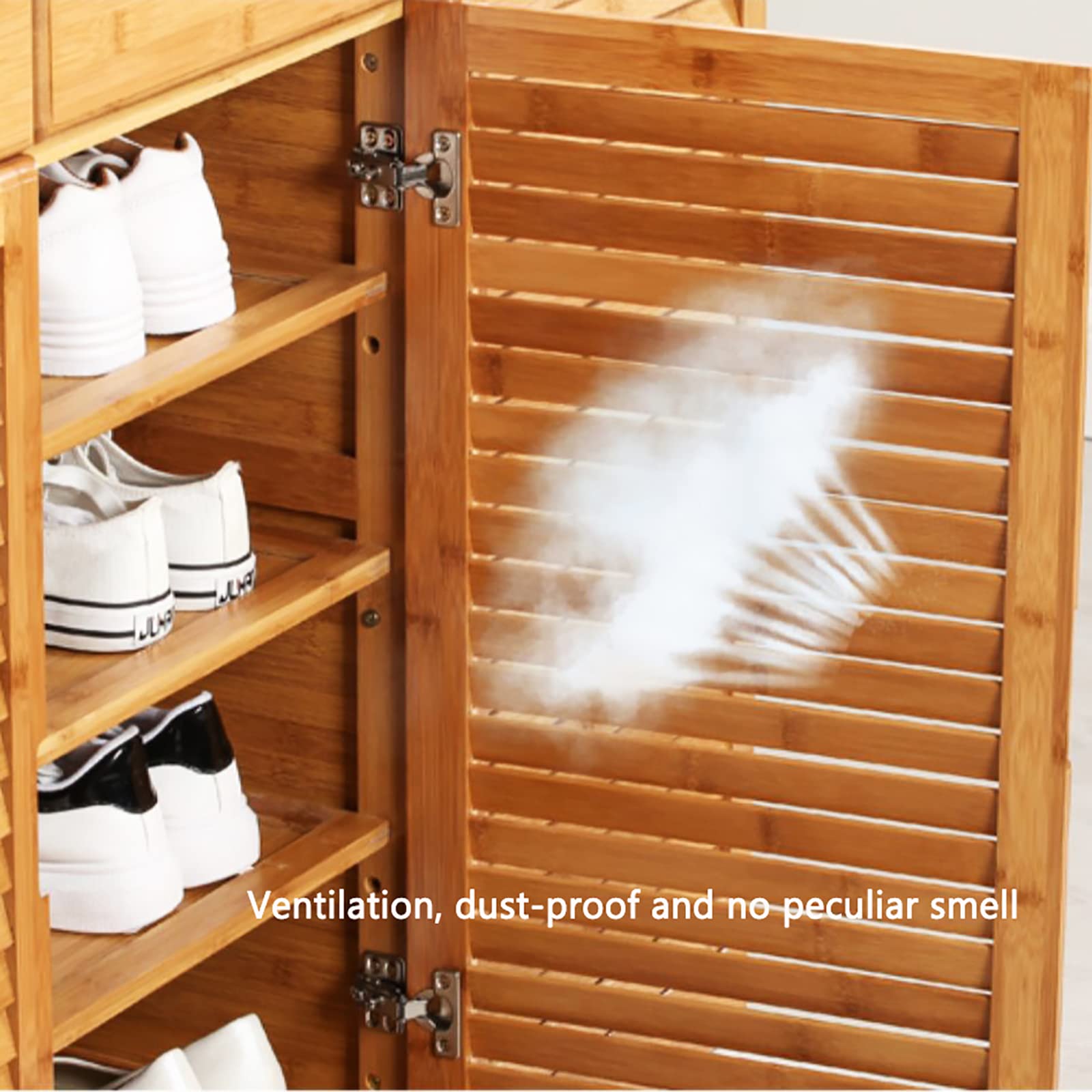 Bamboo Shoe Storage Cabinet with Doors - Rustic Entryway Shoe Organizer & Storage Solution for Hallway, Closet, and Mudroom Organization
