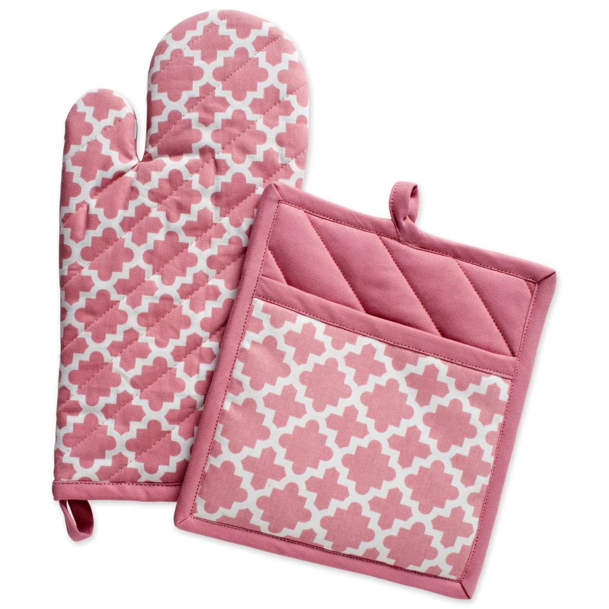 Rose Lattice Oven Mitt & Potholder Set - Heat Resistant Kitchen Accessories for Baking, Cooking, and Grilling - Perfect for Home, Restaurant, and Outdoor BBQ Use