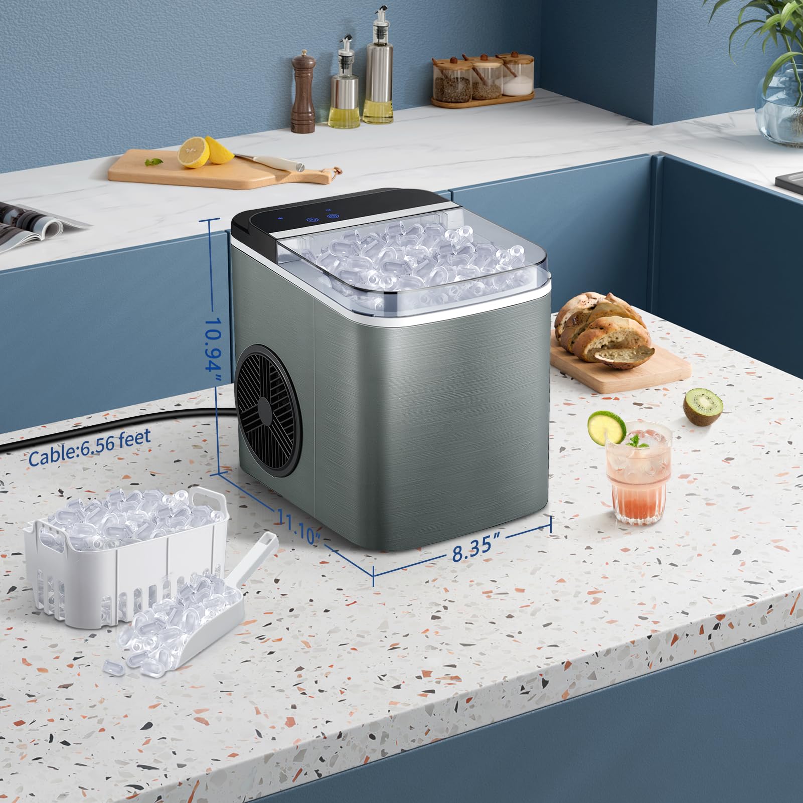 Upgraded Portable Ice Maker Countertop 28Lbs/Day, Fast 6-Minute Ice Making, 15H Timer, Self-Cleaning, 2 Ice Cube Sizes (Bullet & Cube) with Scoop - Perfect for Home, Kitchen, RV, Camping & Outdoor Parties