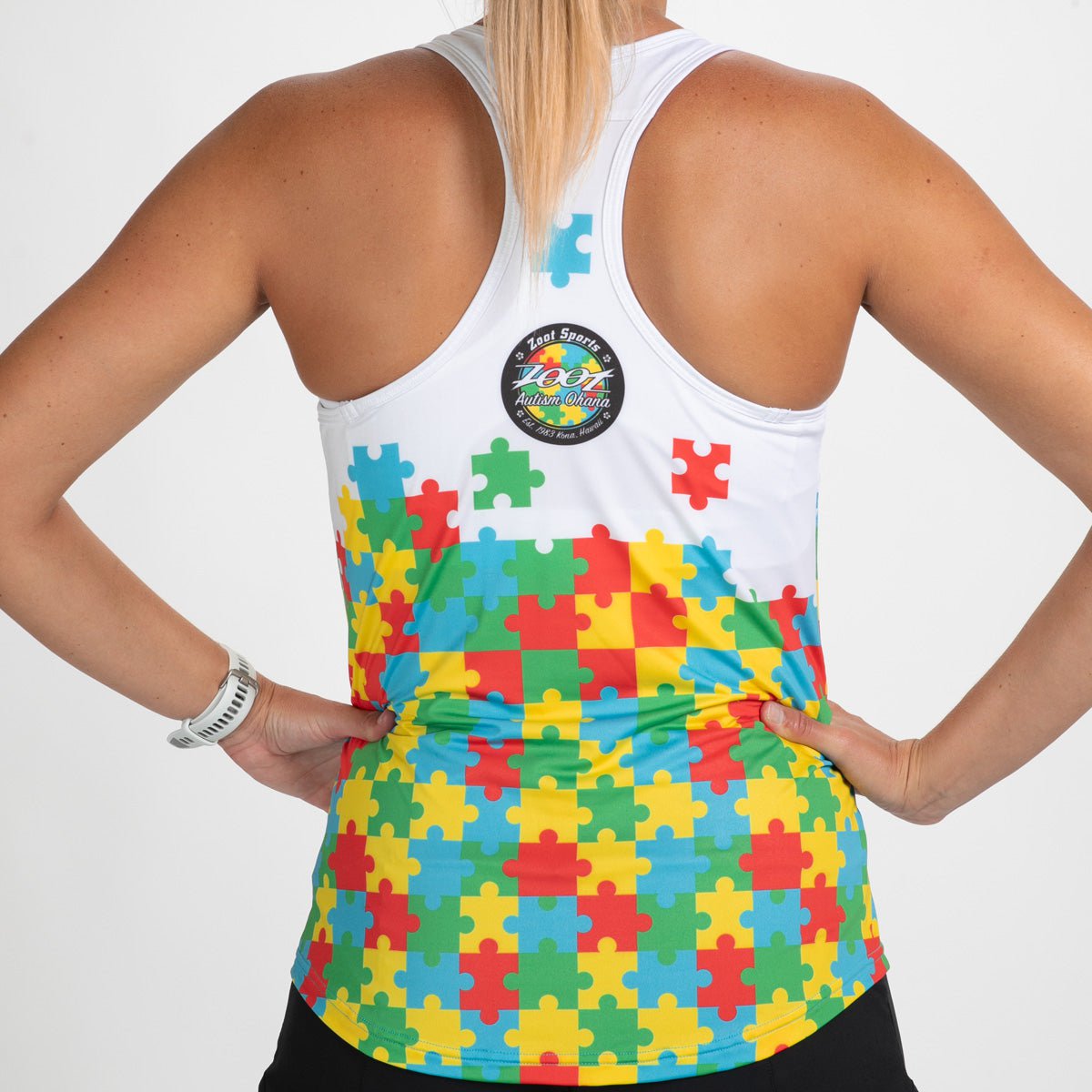 Women's Running Singlet - Lightweight & Breathable Autism Awareness Puzzle Print Top for Runners | Perfect for Marathons, 5K Races & Charity Walks