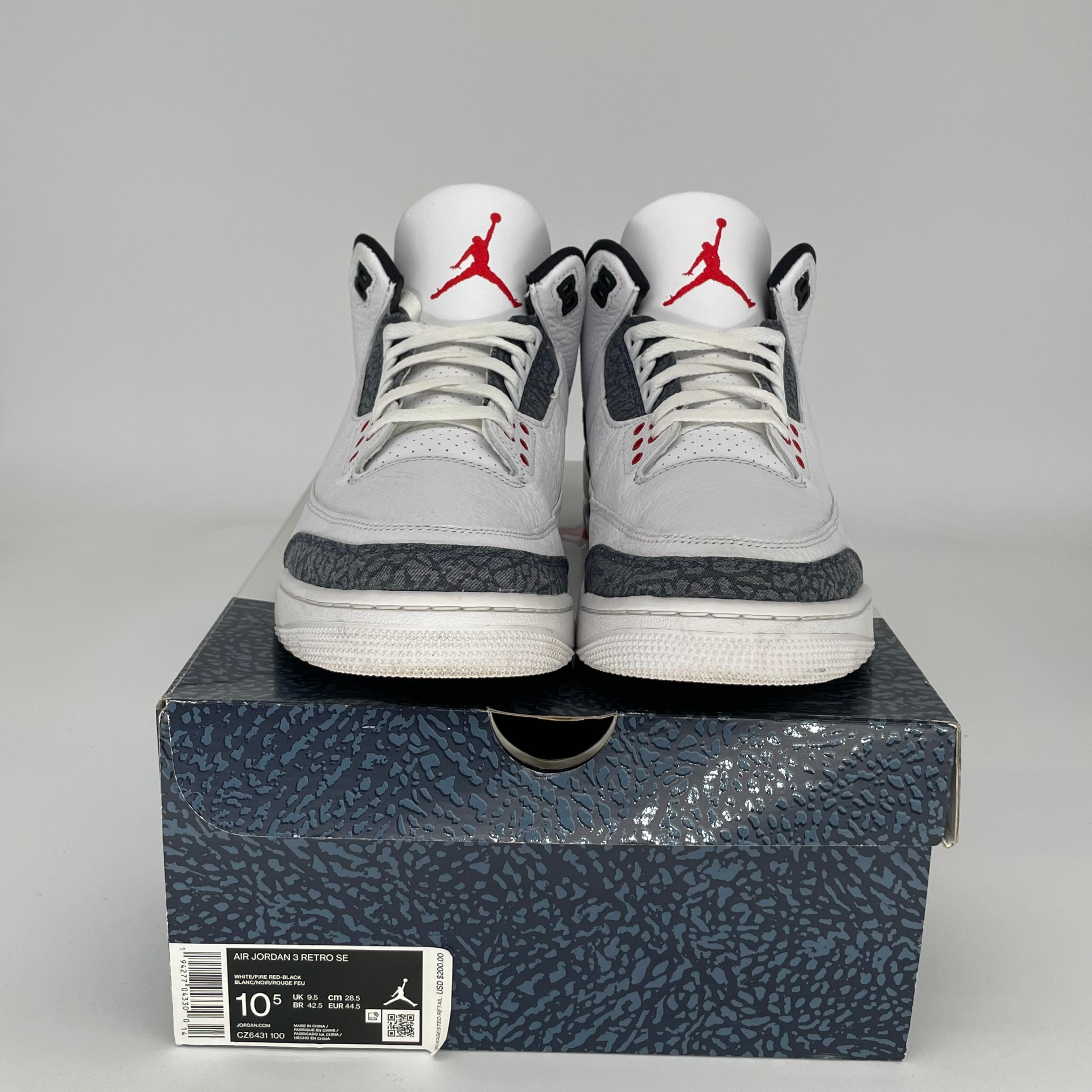 AIR JORDAN 3 Retro Fire Red Denim Sneakers - Men's Size 10.5 (CZ6431-100) | Authentic Basketball Shoes for Streetwear & Casual Outfits