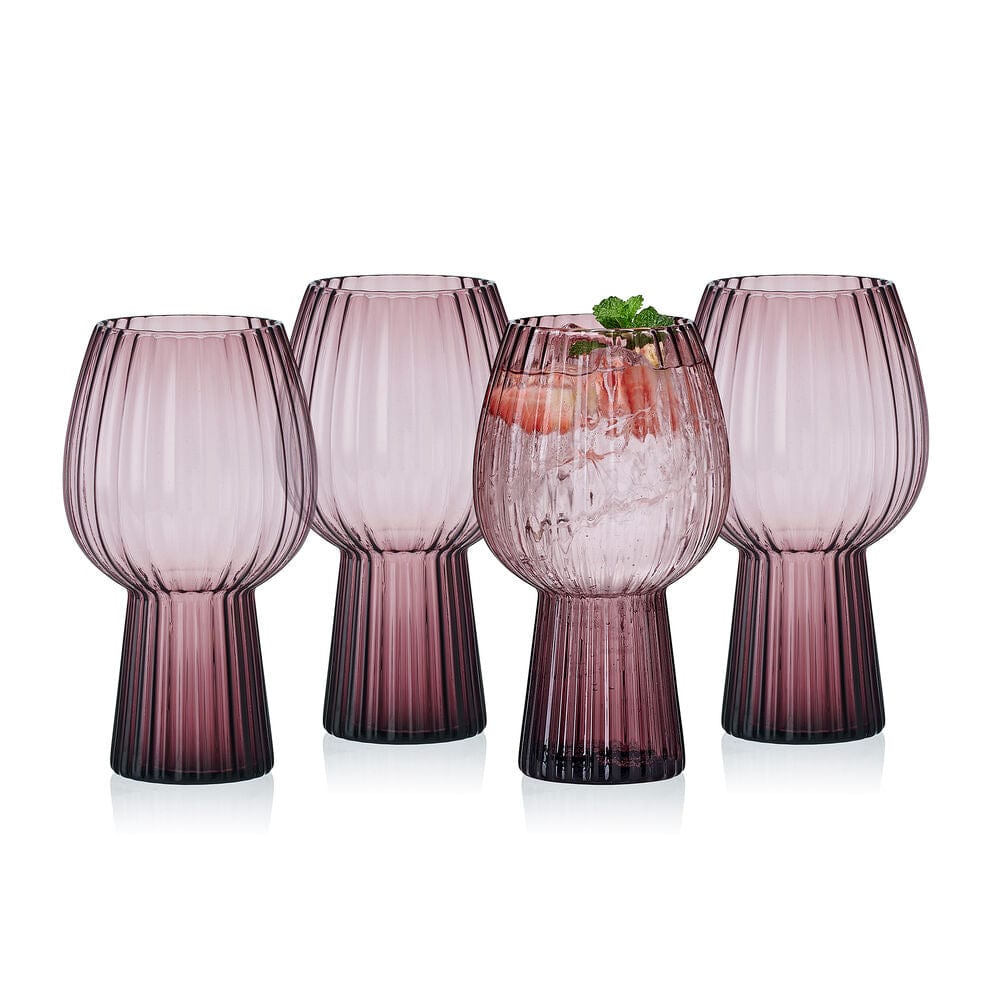 Phoebe Optic Lilac Set of 4 Elegant Goblet Beverage Glasses - Perfect for Wine Tasting, Cocktail Parties & Formal Dining