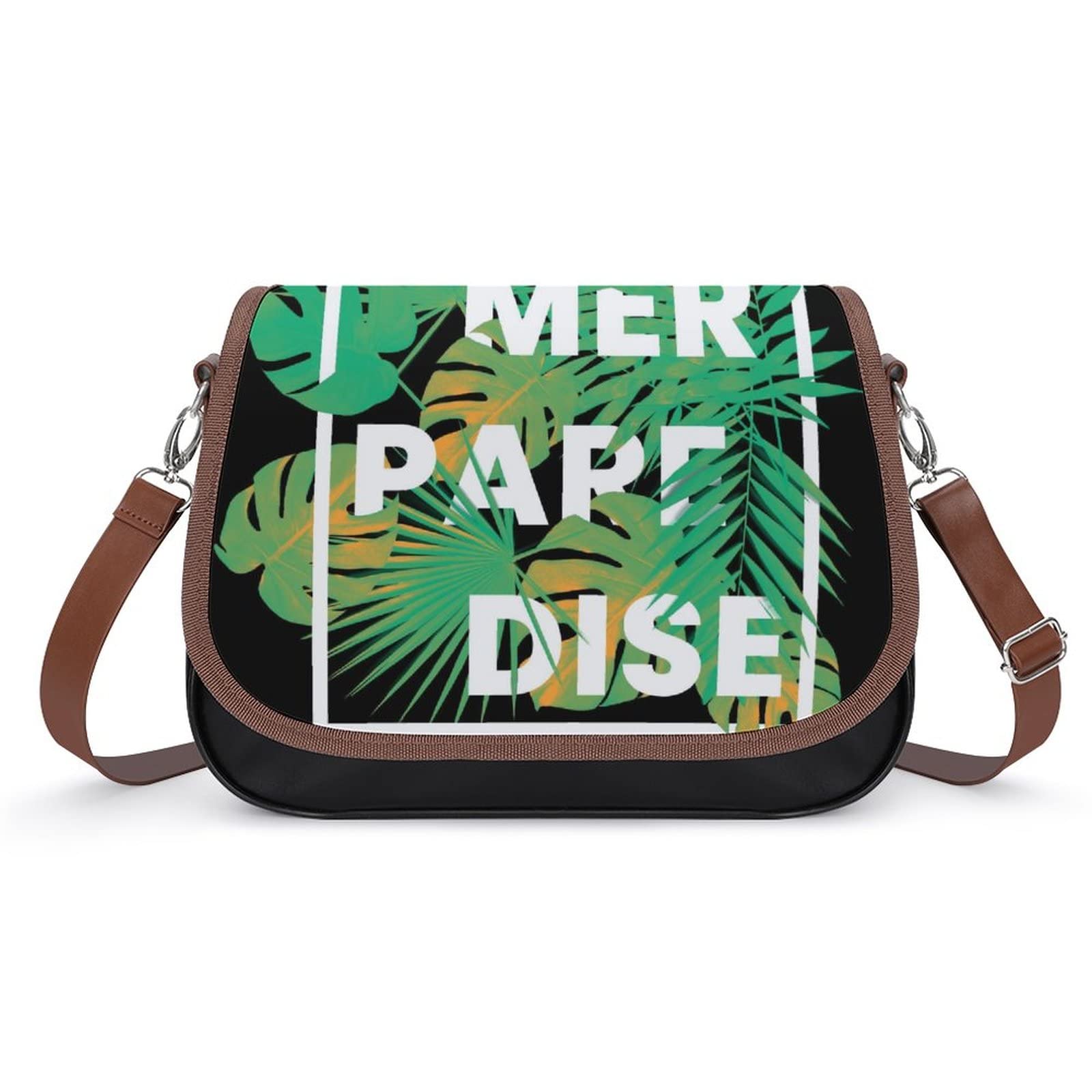 Women's Medium Crossbody Bag - Printed Shoulder Messenger Purse & Designer Satchel in Summer Green Palm Leaf Pattern | Perfect for Travel, Shopping & Everyday Use