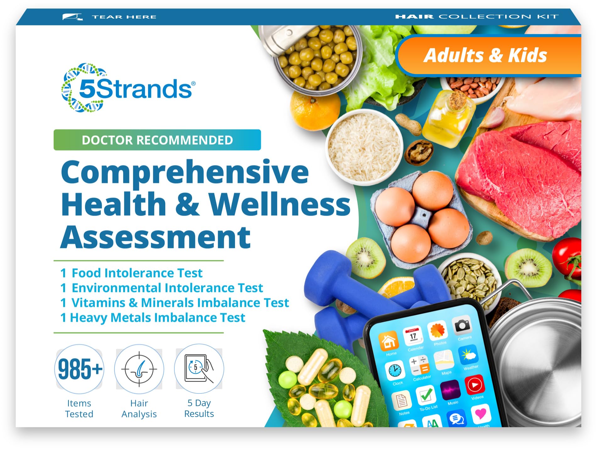 5Strands Food & Environmental Sensitivity Test Kit – 998 Items Tested for Adults & Kids | Detects Food Intolerances, Nutritional Imbalances & Heavy Metals | Fast 4-Day Results | Ideal for Allergy Management & Wellness Optimization