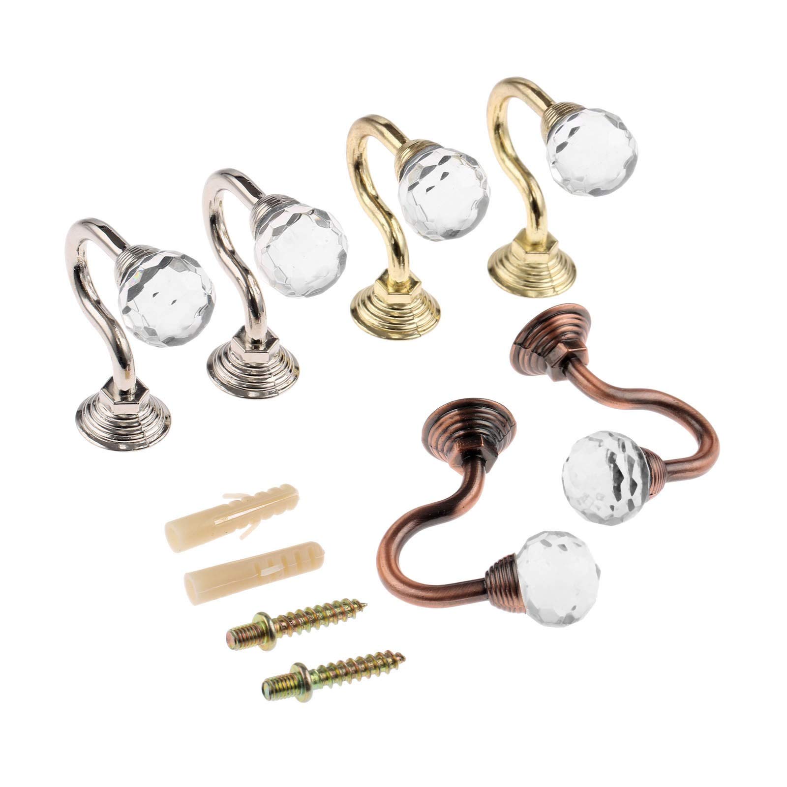 2Pcs Crystal Tie Back Hook Metal Crystal Ball Curtain Hooks - Elegant Tassel Towel Hanger for Fabric Curtains (Red Copper/Silver/Gold) - Perfect for Living Room, Bedroom & Bathroom Window Decor