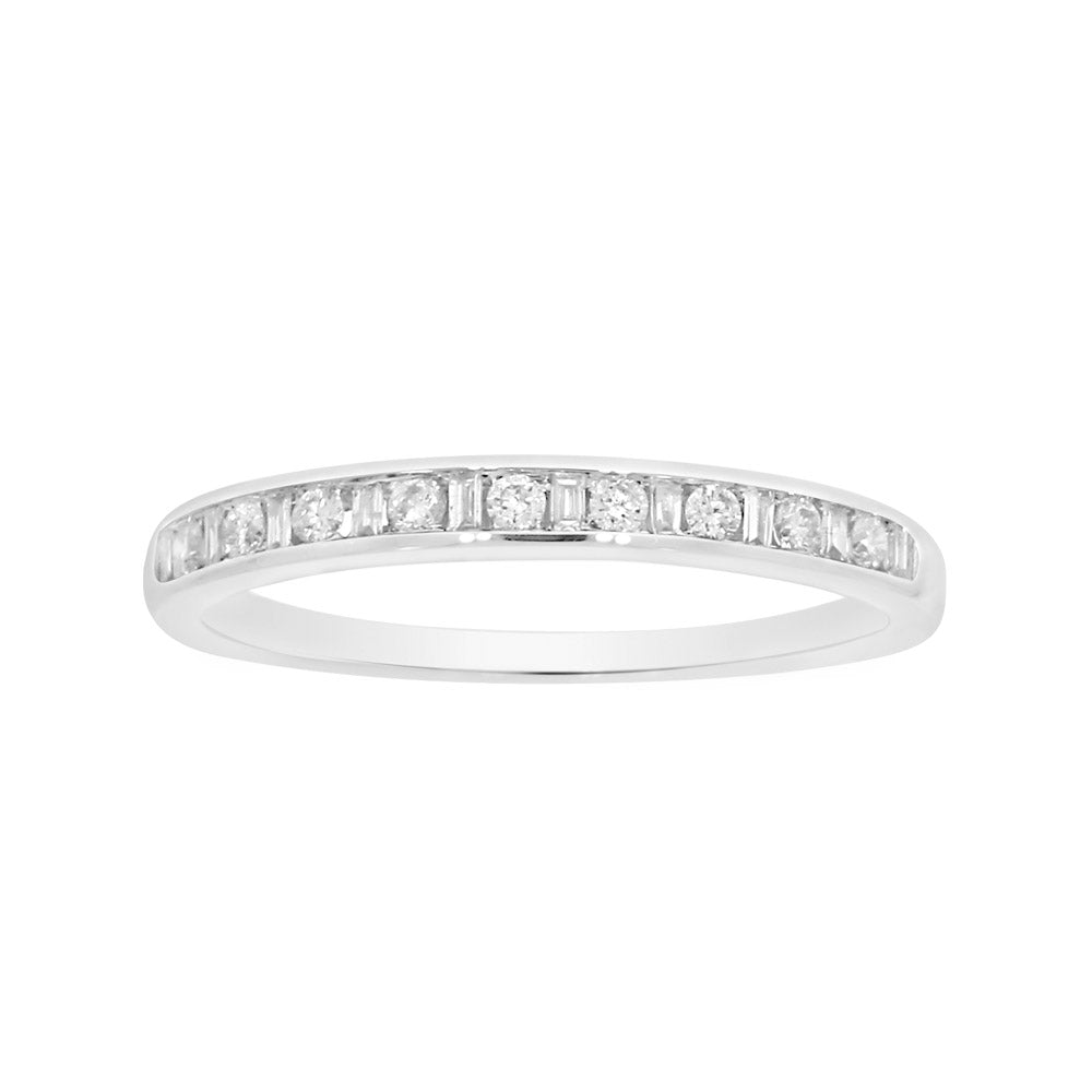 9ct White Gold Diamond Ring - 1/4 Carat Total Weight with 9 Brilliant & 10 Baguette Diamonds - Perfect for Engagement, Wedding & Anniversary Gifts