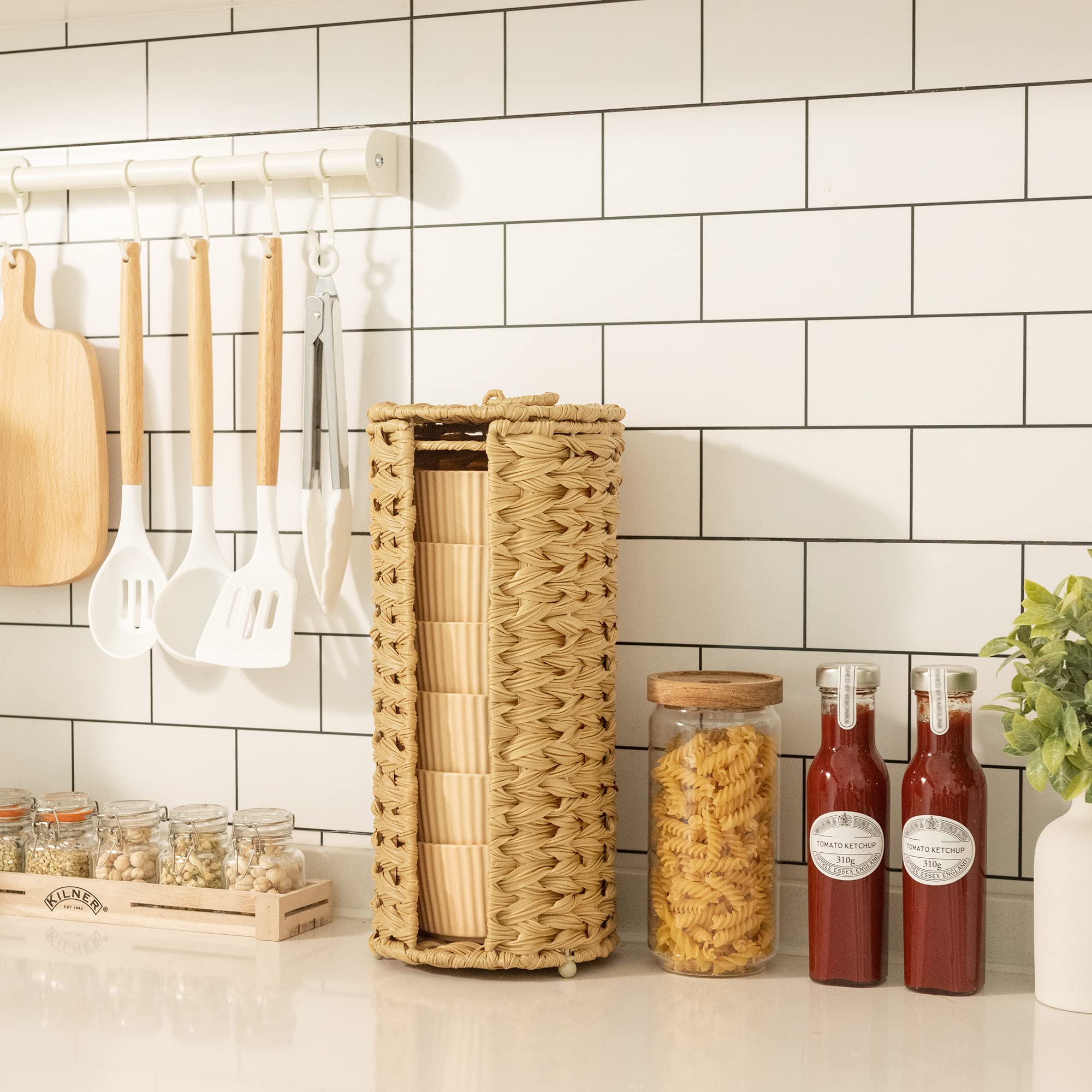 GRANNY SAYS Wicker Toilet Paper Holder - Free Standing Bathroom Tissue Roll Stand for 3 Rolls, Decorative Wicker Toilet Roll Organizer with Sturdy Base - Perfect for Farmhouse, Rustic, or Boho Style Bathrooms