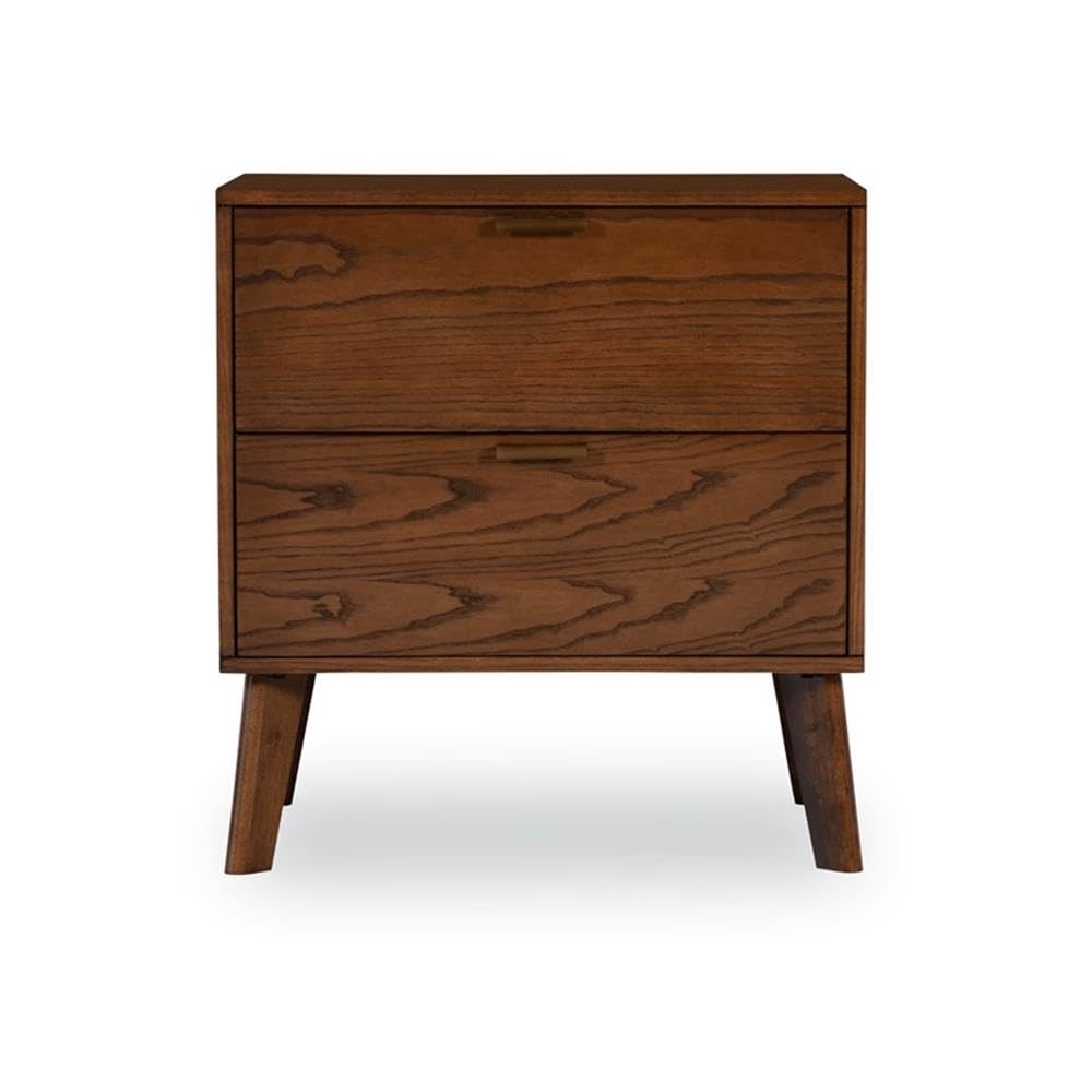 Linon Moore Nightstand with 2 Drawers, Tapered Legs - Medium Brown Wood Finish for Bedroom, Living Room, or Guest Room