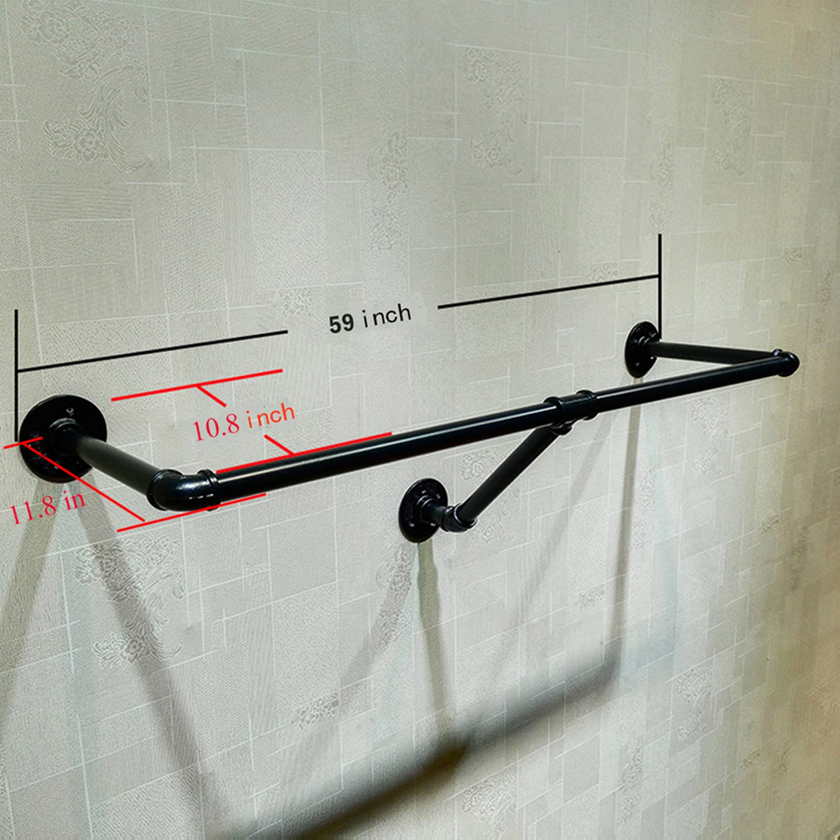 Vintage Industrial Pipe Wall Mounted Towel & Clothing Rack - 59