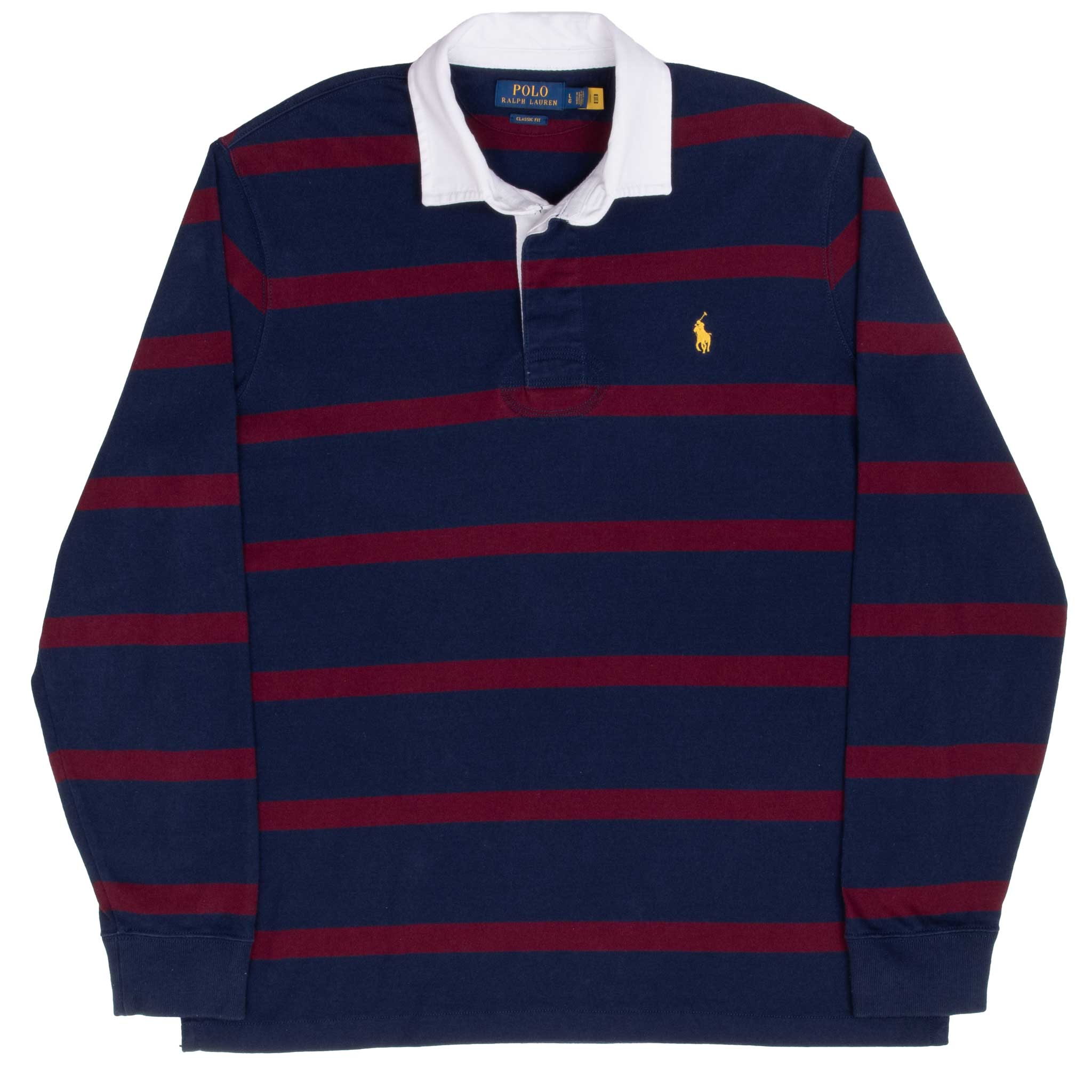 Ralph Lauren Men's Red & Blue Striped Rugby Polo Shirt - Size Large - Classic Casual Wear for Golf, Work & Everyday Outfits