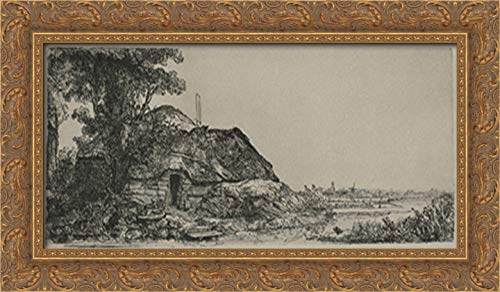 Rembrandt Large Landscape with Windmill 24x14 Inch Gold Ornate Wood Framed Canvas Art - Perfect for Living Room, Bedroom, or Office Wall Decor