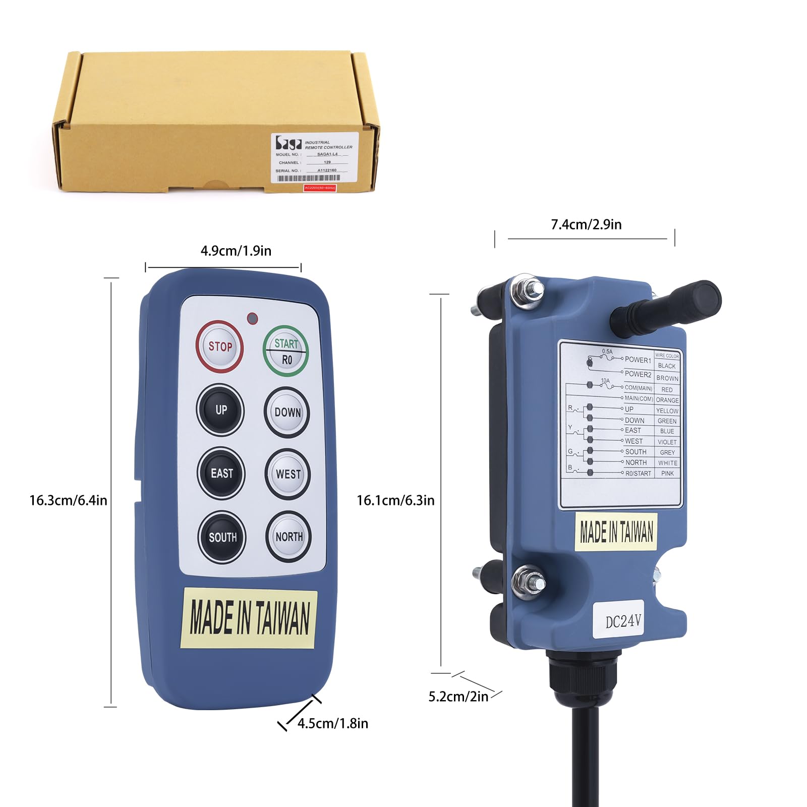 SAGA-L8 Wireless Remote Control Transmitter & Receiver Kit - 6 Channel Mini Industrial Controller for Electric Hoist, Winch, Overhead Crane, Dump Trailer (110V) - Perfect for Construction Sites, Warehouses & Heavy Equipment Operations