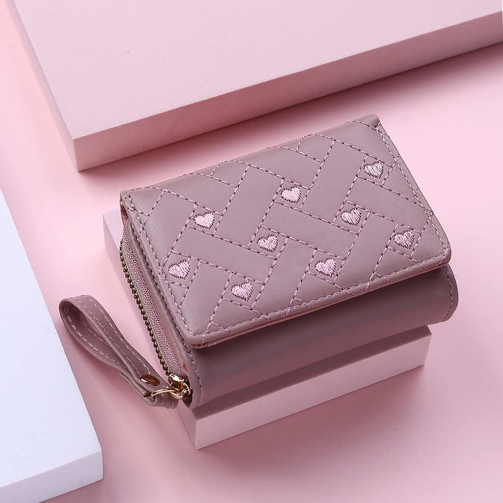 Genuine Leather Embroidered He Tri-Fold Wallet for Women - Slim Multi-Card Holder with Coin Pocket (Purple) | Perfect for Everyday Use, Travel & Gift Giving