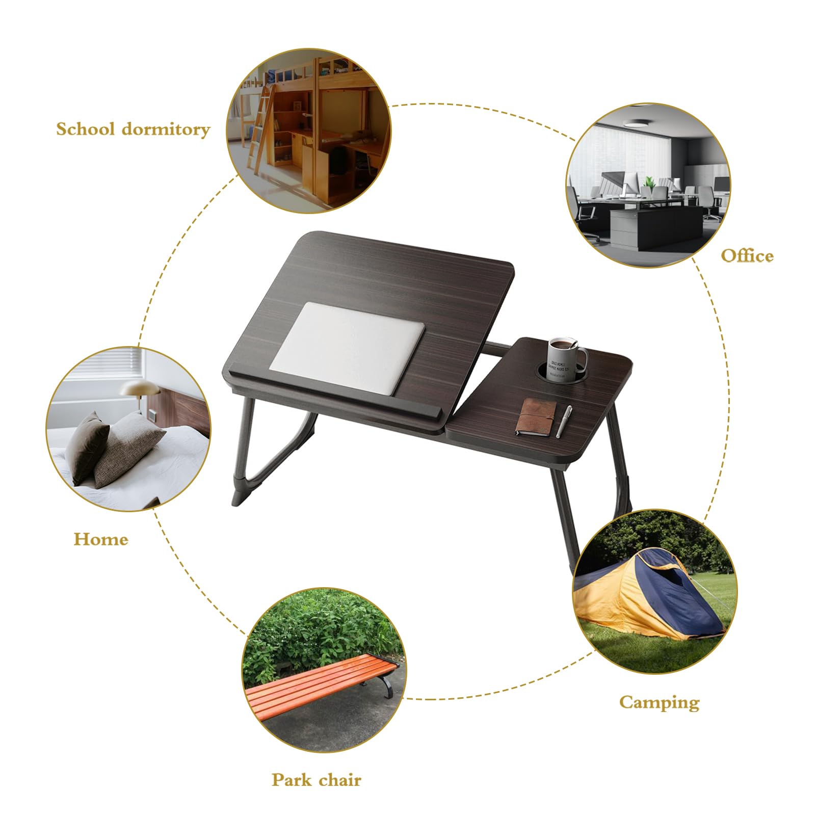 Adjustable Laptop Stand for Bed with Cup Holder - Ergonomic Height Adjustable Computer Desk, Portable & Sturdy Laptop Riser for Home, Office, Dorm, or Travel Use