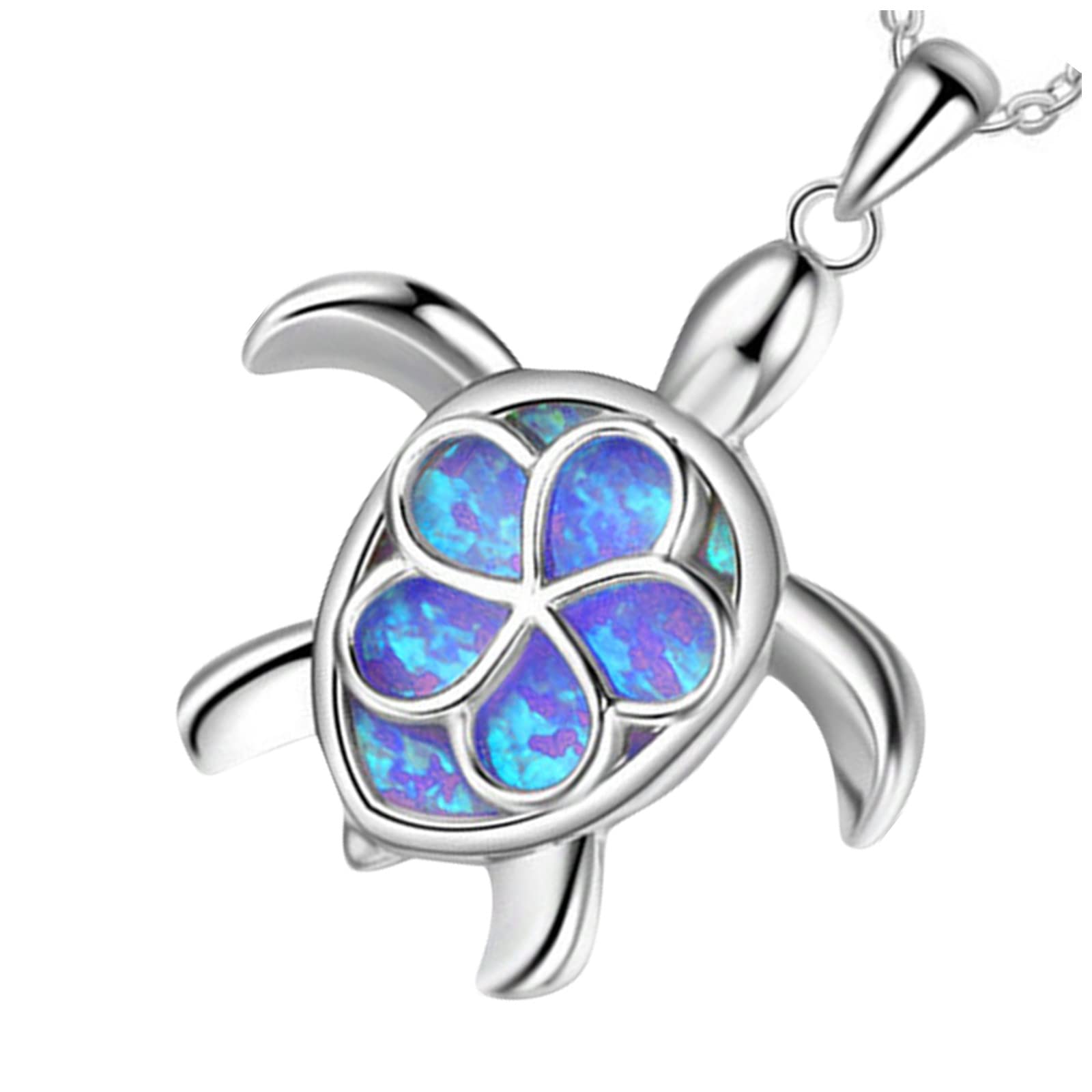 Opal Turtle Charm Necklace for Women - Cute Sweater Jewelry Gift