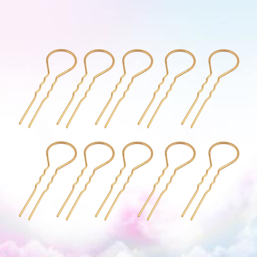 FRCOLOR 10pcs U-Shaped Hair Pins - Metal Bun Hairpins & Wavy Bobby Pins for Women & Girls - DIY Hair Accessories & Headpieces (Golden) - Perfect for Updos, Braids, Weddings & Everyday Styling