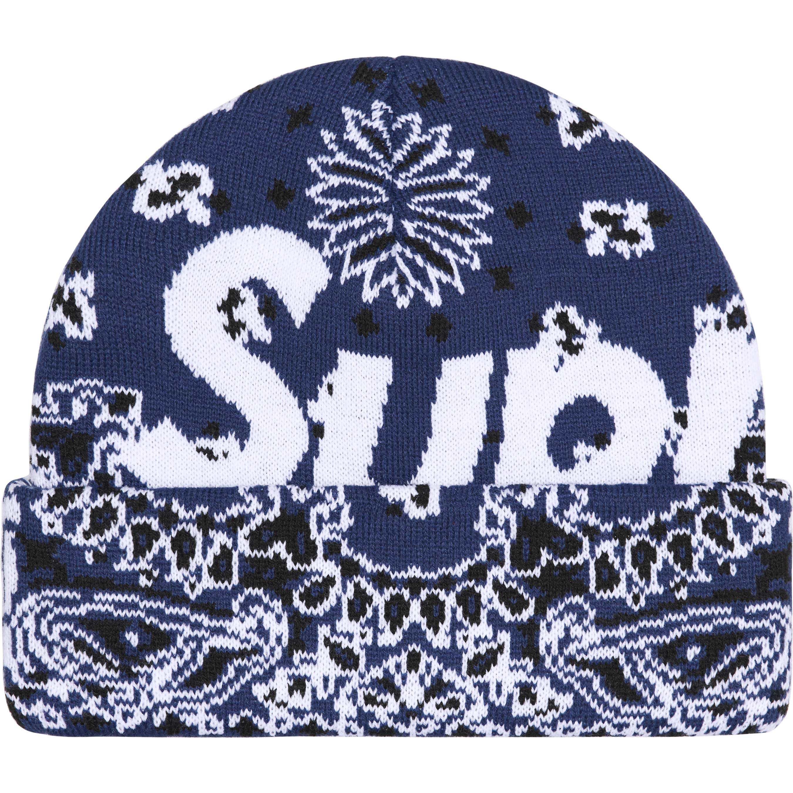 Supreme Big Logo Beanie - Navy Blue Bandana Design - Warm Winter Skull Cap for Men & Women - Perfect for Skiing, Snowboarding & Streetwear Fashion