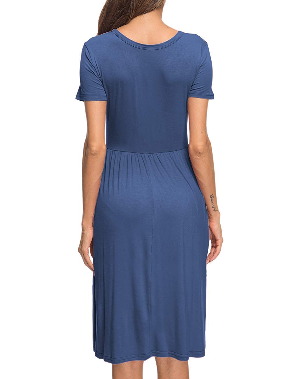 AUSELILY Women's Summer Short Sleeve Empire Waist Dress - Pleated Loose Swing Knee Length Casual Dress with Pockets | 2025 New Collection | Perfect for Beach, Vacation, Office & Date Night