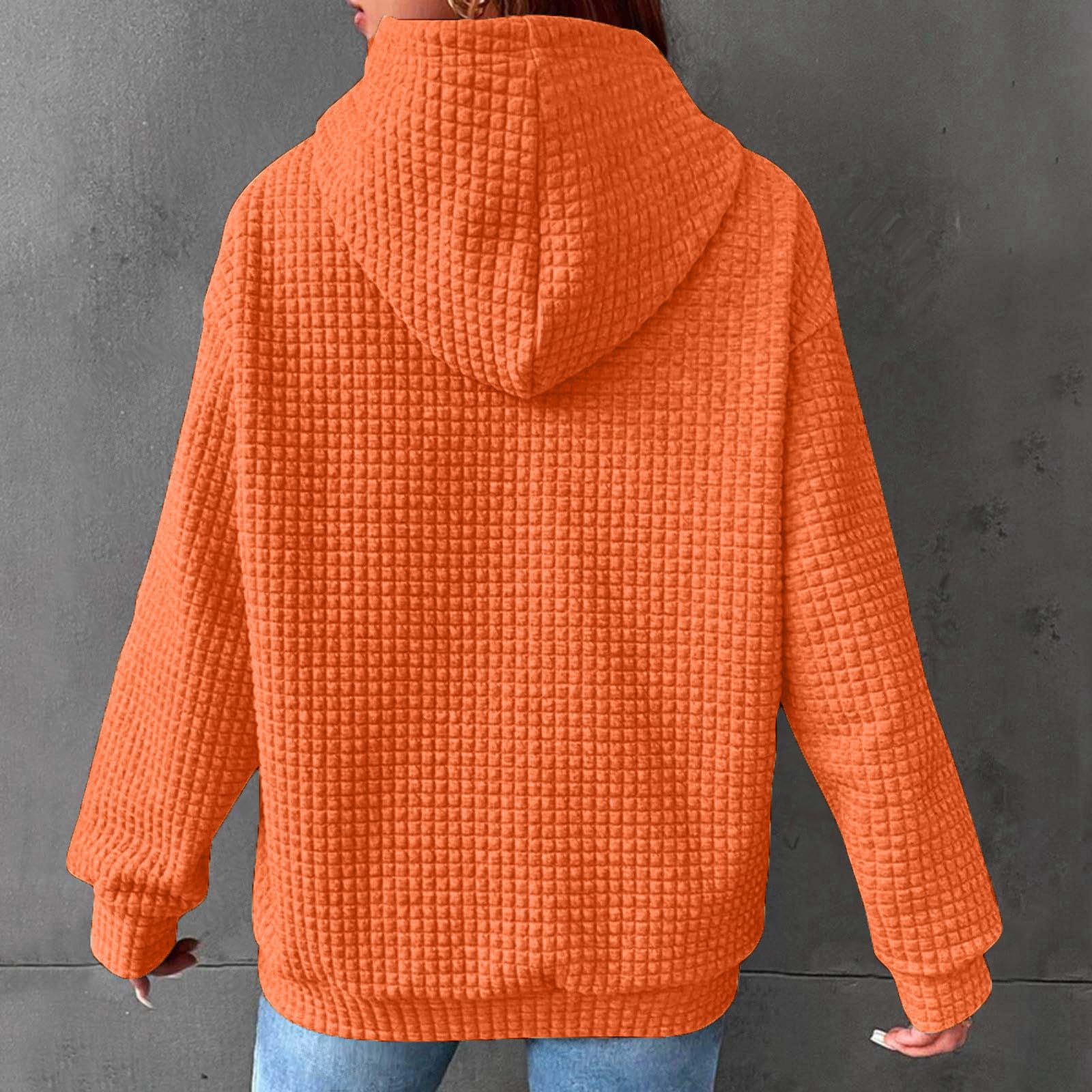 Women's Oversized Waffle Hoodie - Fall Thanksgiving Pumpkin Sweatshirt with Drawstring & Pocket | Cozy Long Sleeve Pullover for Autumn Outings, Pumpkin Patch Visits & Seasonal Comfort