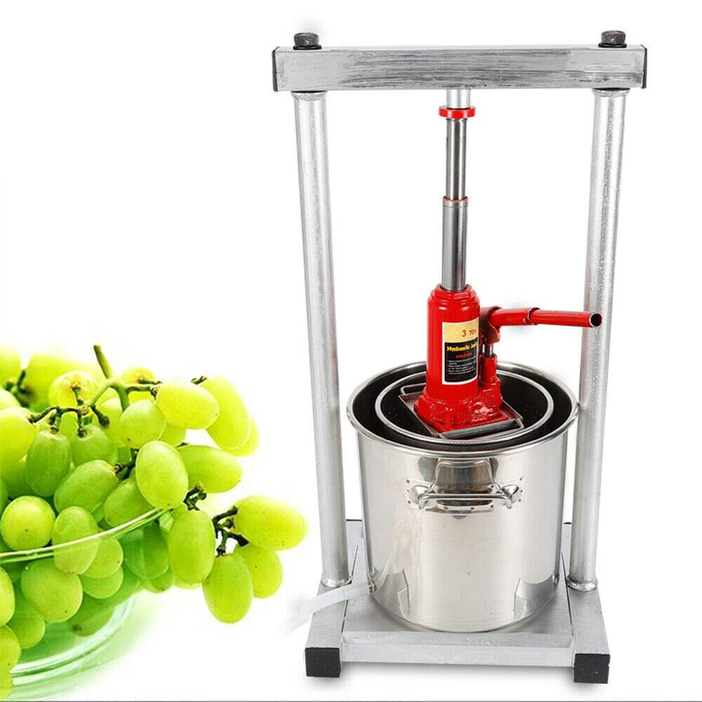 12L Stainless Steel Fruit Crusher & Wine Juice Press - Manual Grape Pulp Grinder, Apple Cider Juicer with Hydraulic Jack for Home Brewing & Winemaking