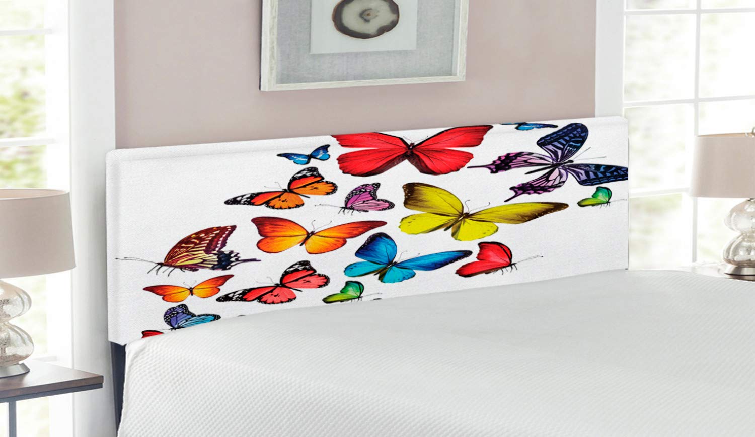 Ambesonne Butterfly Upholstered Headboard - Queen Size Decorative Metal Bed Frame with Memory Foam, Multicolor Wildflower Design for Romantic Bedroom Decor | Perfect for Master Bedrooms, Guest Rooms & Cozy Home Styling
