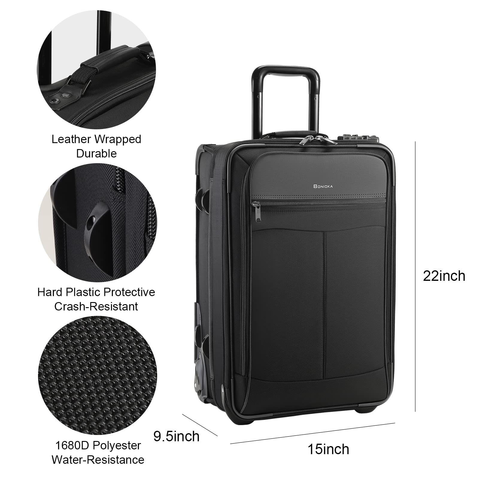 TSA Approved 22 Inch Rolling Garment Bag with Wheels - 2 in 1 Travel Suitcase & Luggage for Business Trips | Built-in Lock, Durable Black Carry-On | Perfect for Business Travel, Weddings & Formal Events