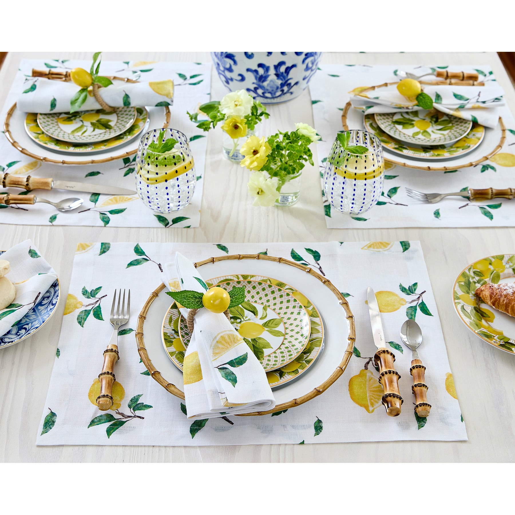 Premium Botanical Lemon Print Napkins - Set of 4 for Dining, Kitchen & Party Decor | Eco-Friendly Cotton Table Linens