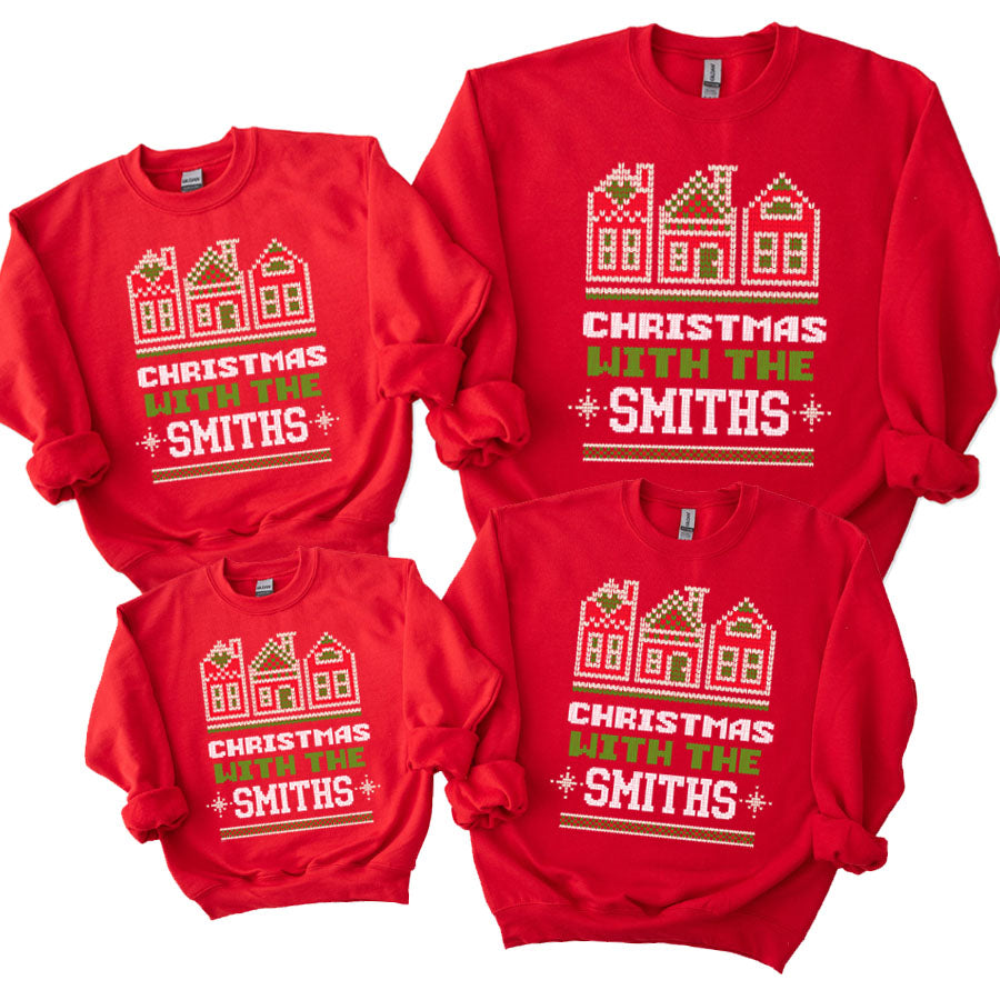Personalized Family Christmas Red Sweatshirts - Matching Holiday Outfits for Family Photos & Cozy Winter Gatherings