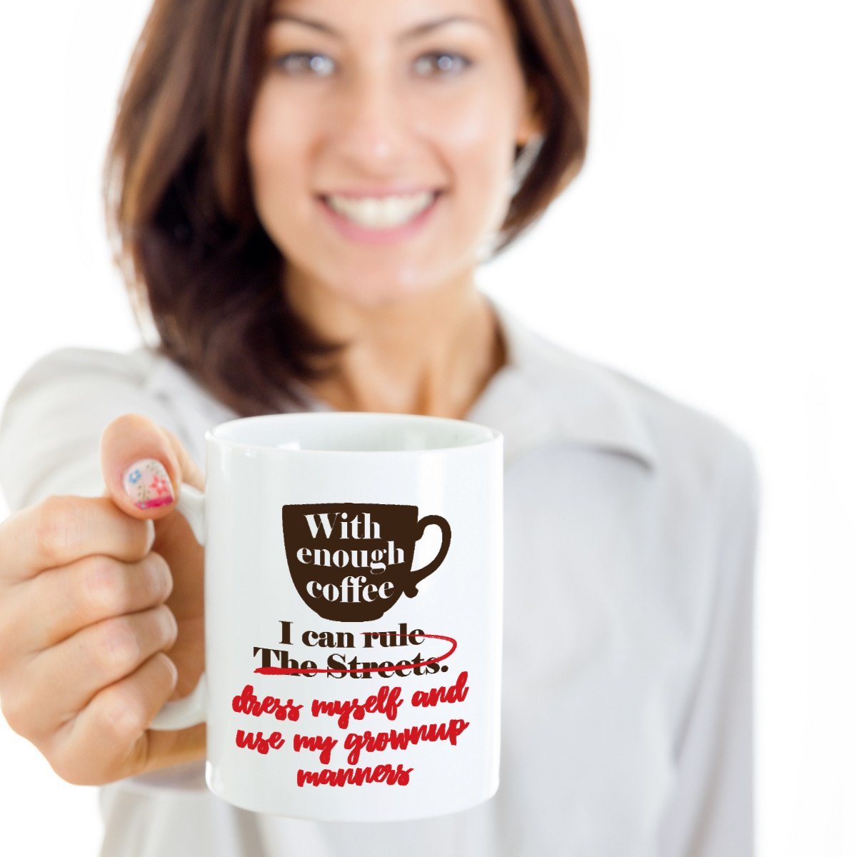 15oz White Driver Coffee & Tea Mug - Funny 'With Enough Coffee I Can Rule the Streets' Saying - Perfect for Office, Commuting & Road Trips