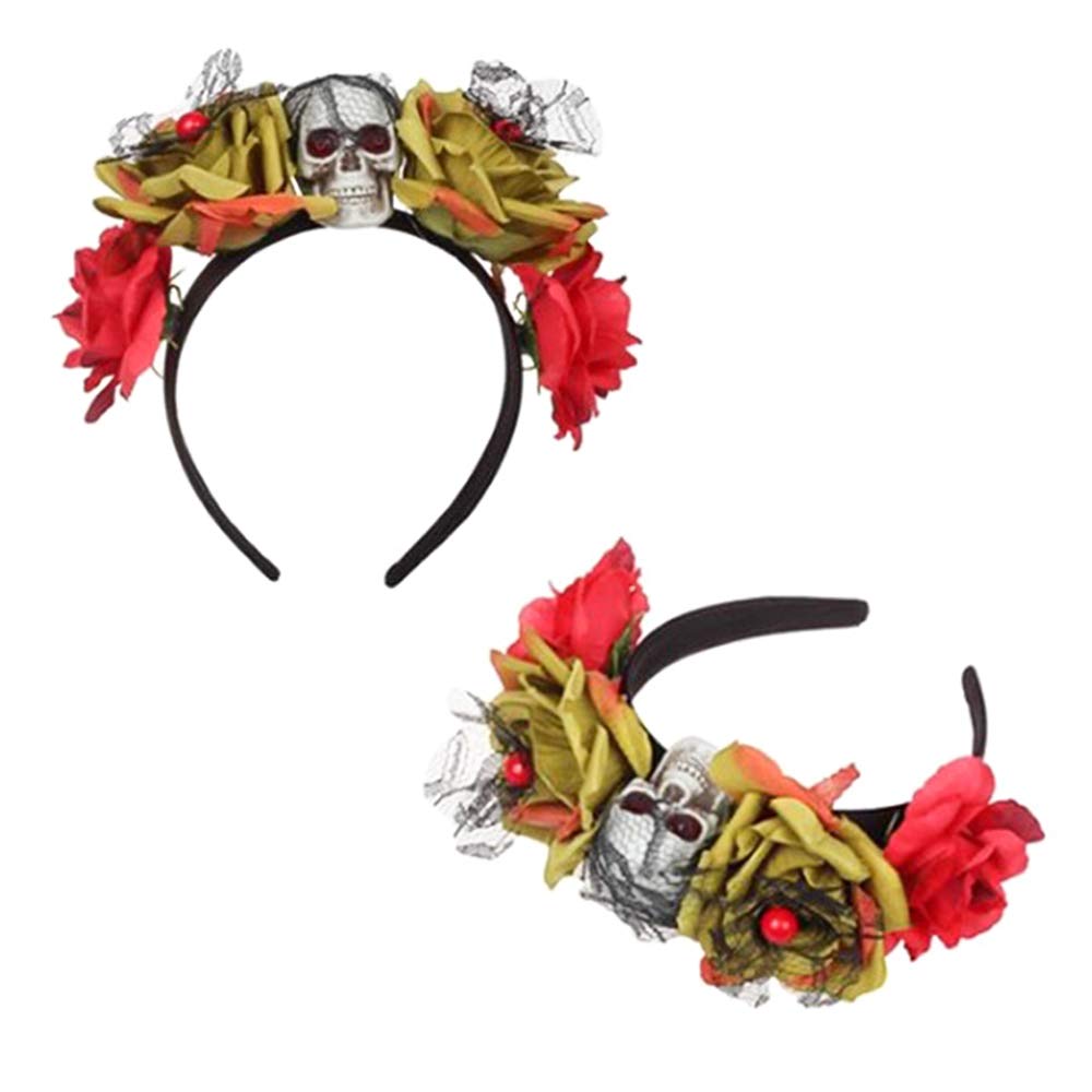 Lifreer Halloween Headband Set - Gothic Skull Flower Crown & Face Jewels Stickers for Women's Costume Accessories | Perfect for Halloween Parties, Cosplay & Gothic Fashion