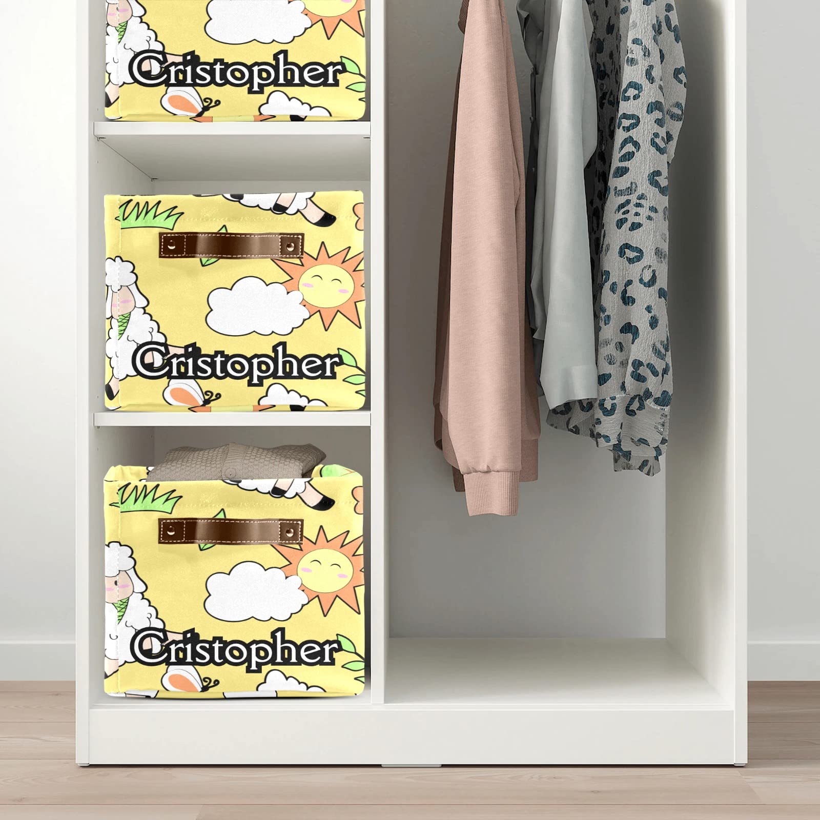 Custom Personalized Collapsible Storage Bins - Cute Sheep Design Decorative Basket with Handles, Rectangular Closet Organizer (1 Pack) | Perfect for Bedroom, Nursery & Home Organization