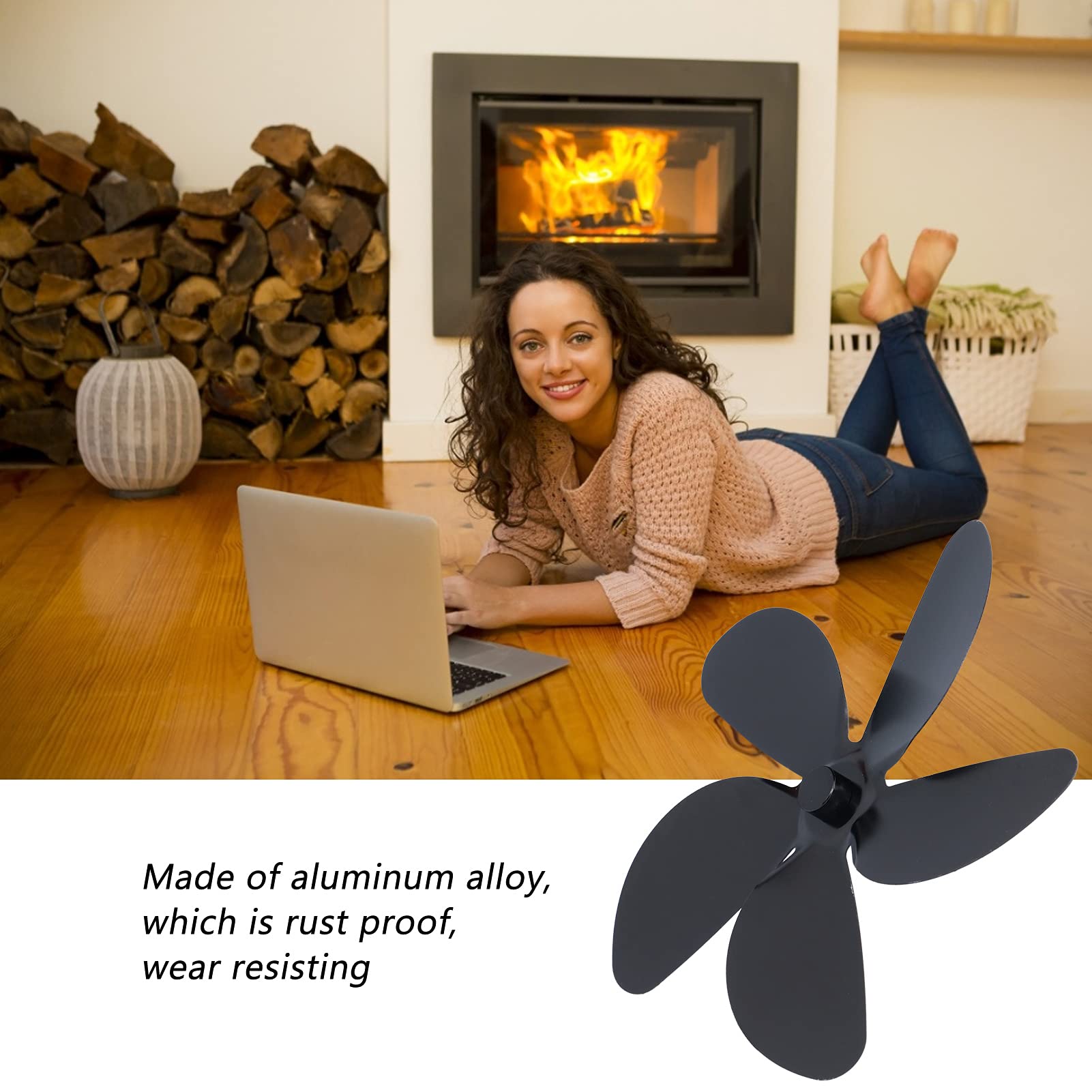 Universal Serlium Fireplace Fan Blade Replacement - 5 Blades Aluminum Alloy Stove Fan for Home Heating - Perfect for Wood Burning Stoves, Pellet Stoves & Fireplace Inserts