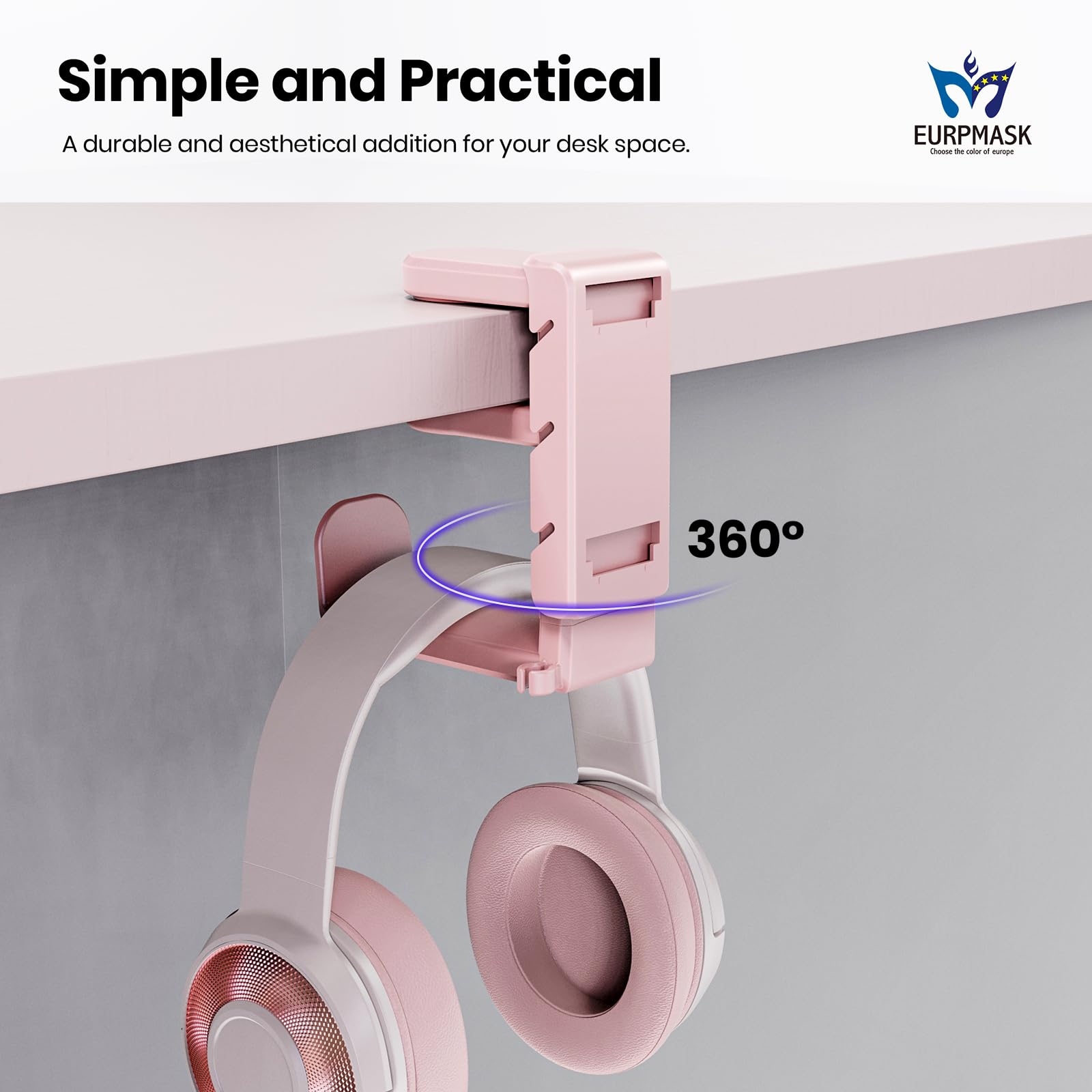 3-in-1 Gaming Headset & Controller Stand with Adjustable Clamp, Rotating Arm & Cable Management - Universal PC Gaming Accessory Organizer (Pink) - Perfect for Desk Setup & Streamer Battlestation