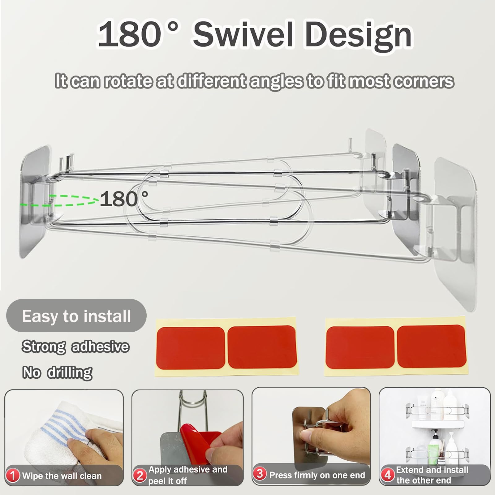 Adjustable Stainless Steel RV Shower Corner Storage Bar - 7 to 13 Inches Organizer for Camper Bathroom Shelves (2 Pack) | Perfect for RV, Travel Trailer & Tiny Home Bathroom Organization