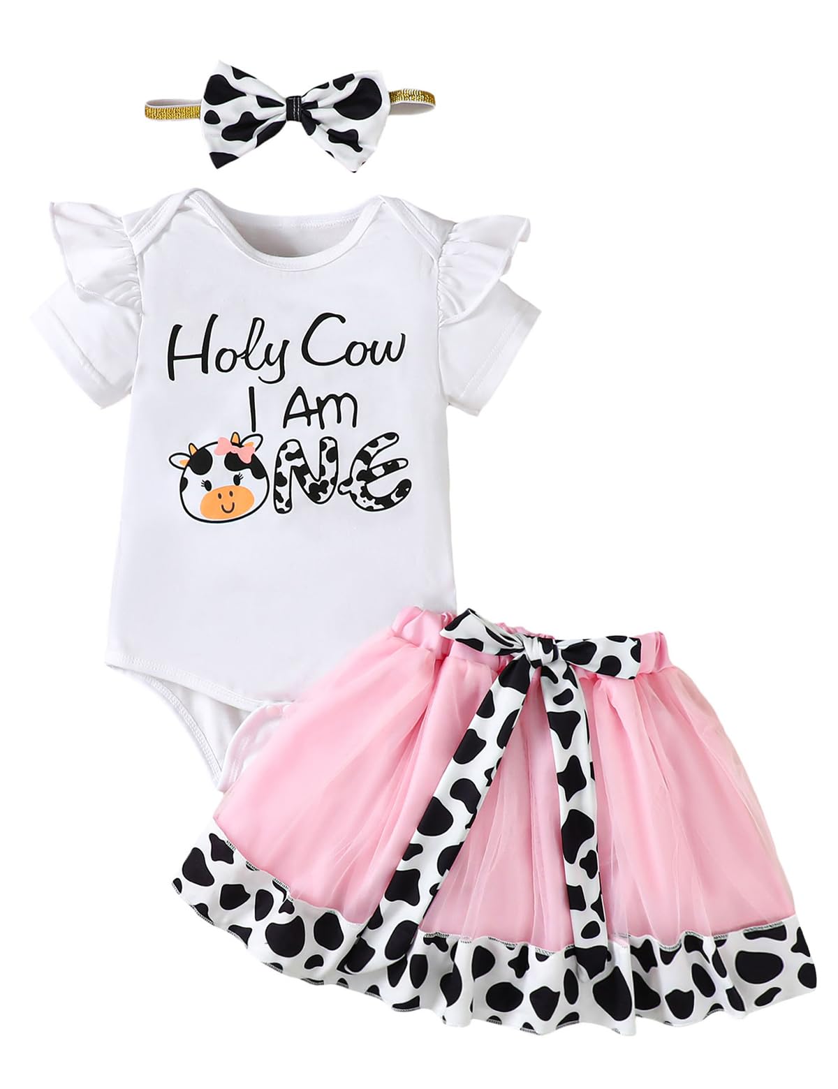 Baby Girl 1st Birthday Outfit - Cow Print Tutu Skirt Set for First Birthday Party & Photo Shoot - Perfect for Birthday Celebrations, Cake Smash, and Special Occasions